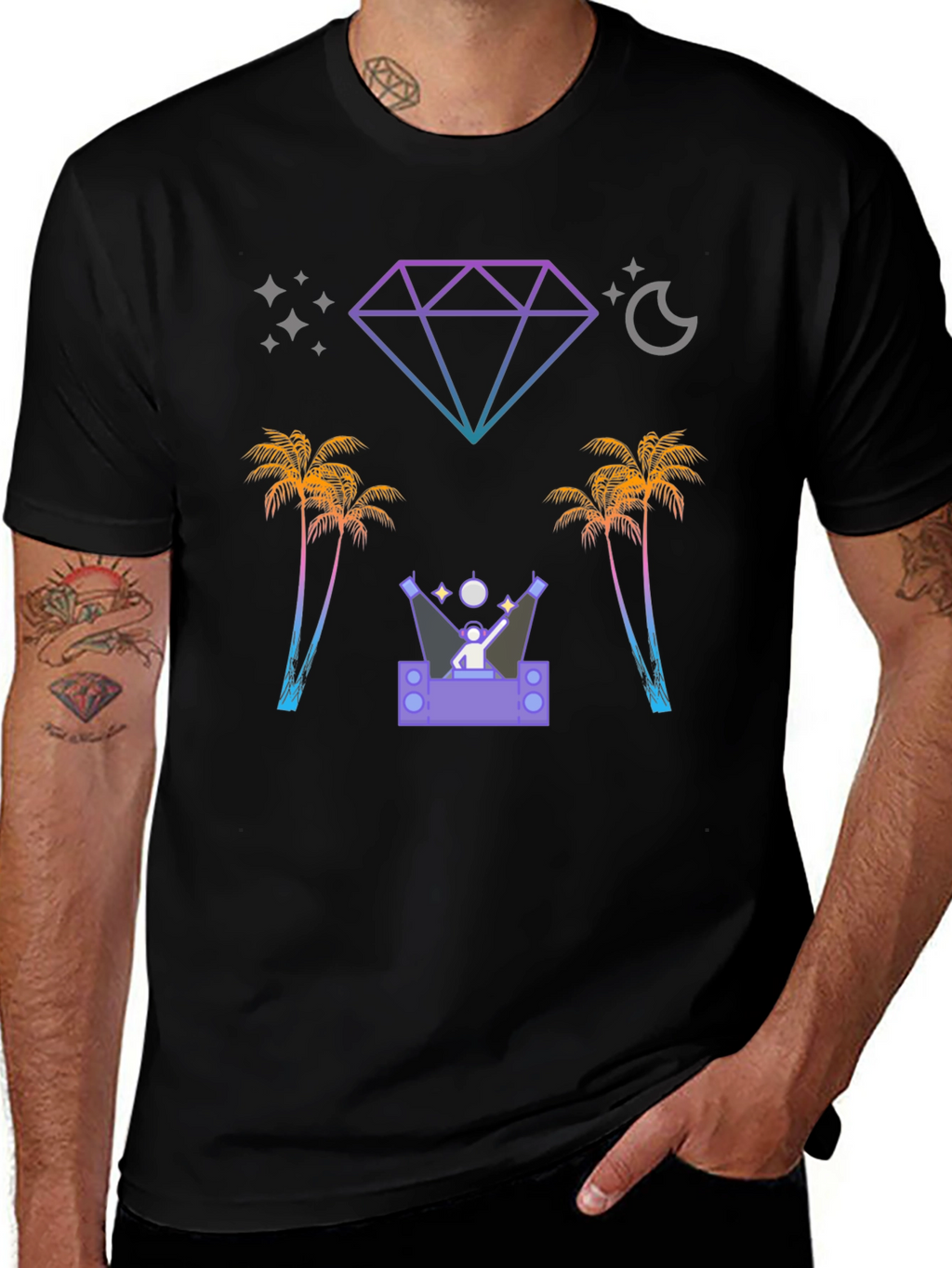Retro Miami Nightlife Black Graphic Tee