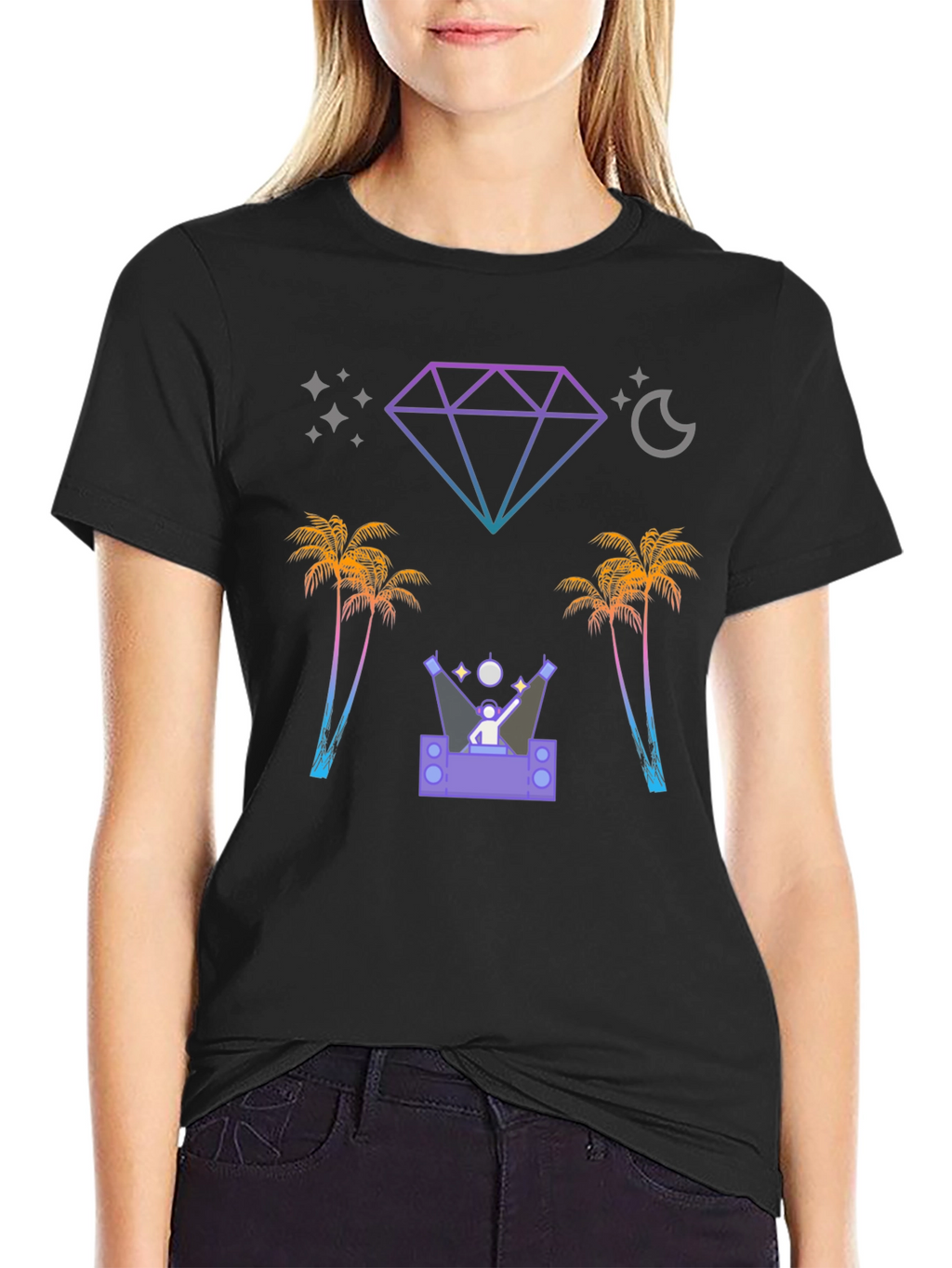 Retro Miami Nightlife Black Graphic Tee