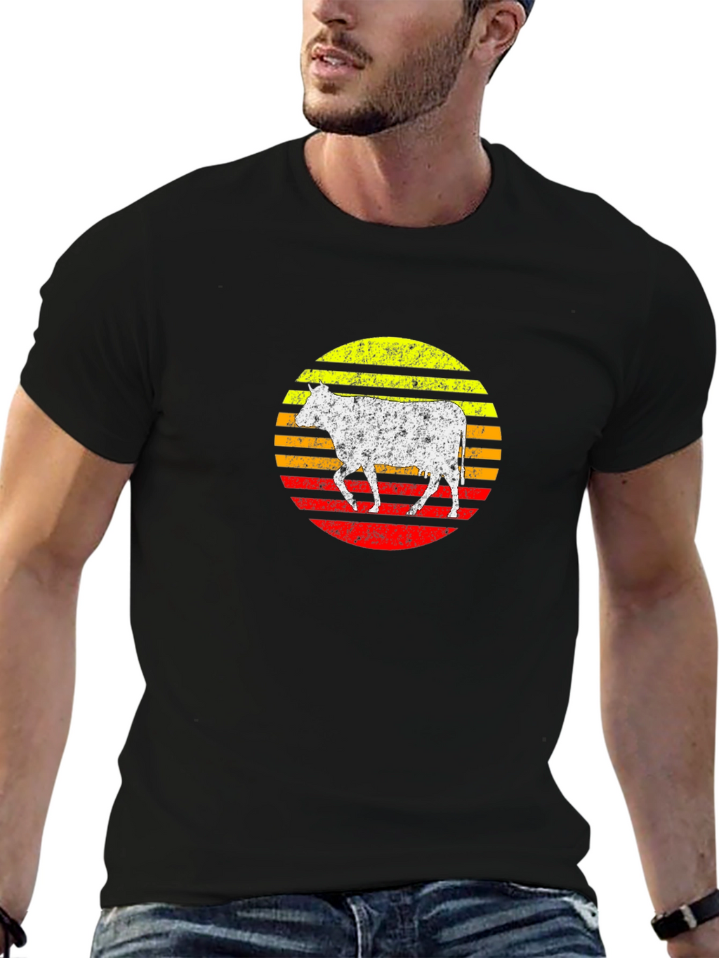 Retro Cow Sunset Graphic Tee