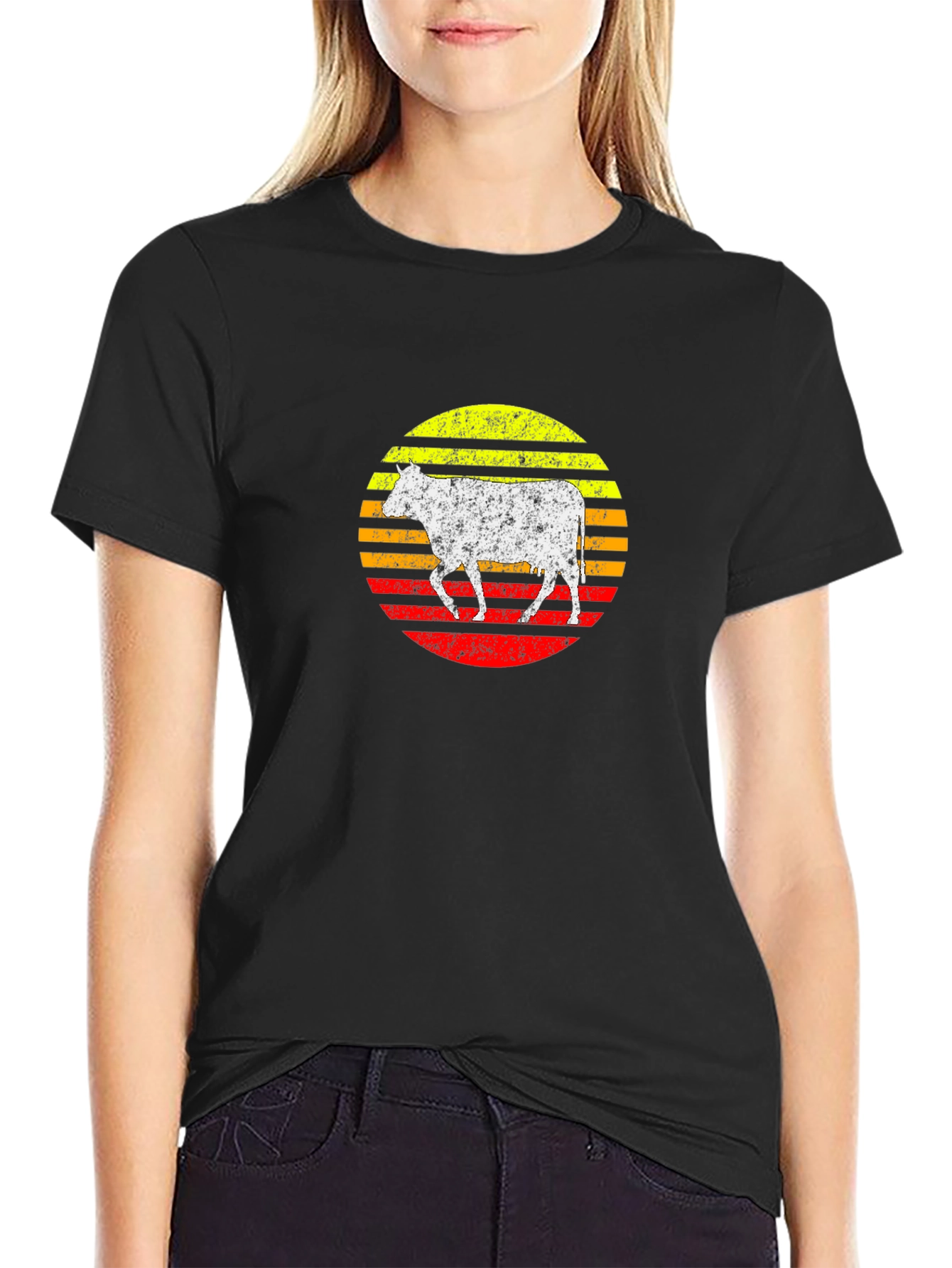 Retro Cow Sunset Graphic Tee