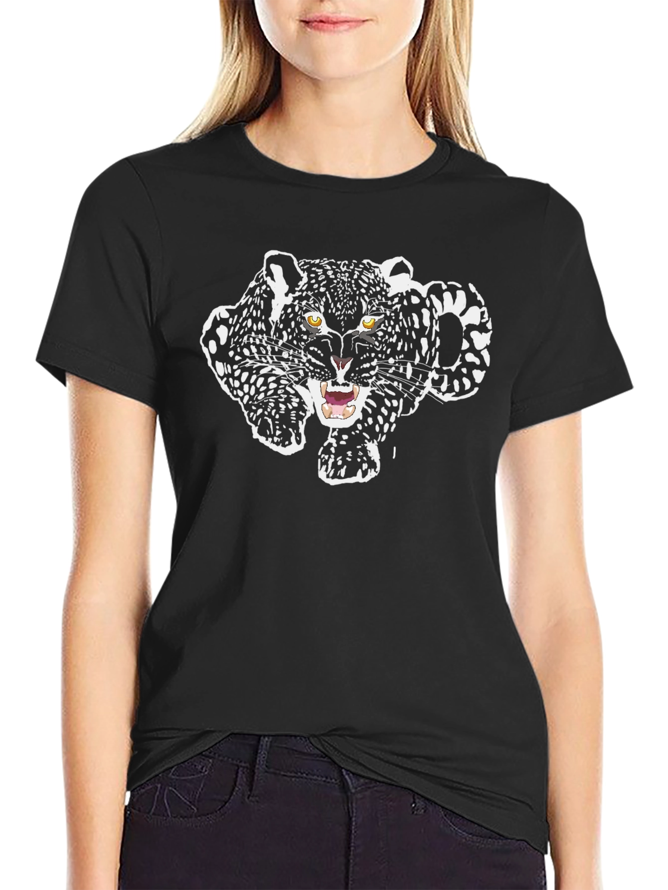 Black T-Shirt with Jaguar Graphic Print