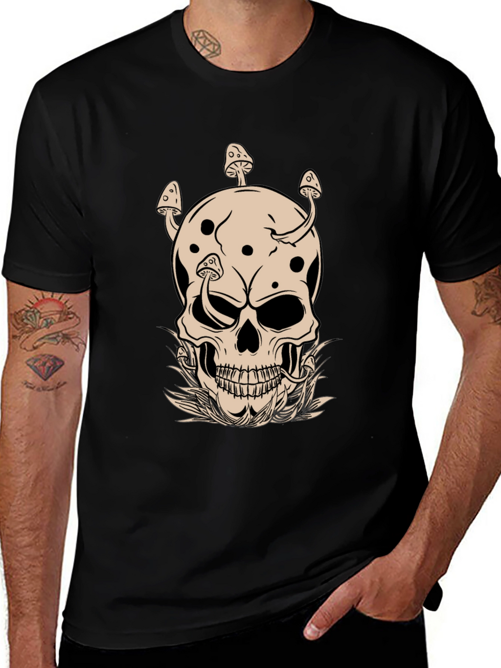 Mushroom Skull Graphic Tee - Unique Design!
