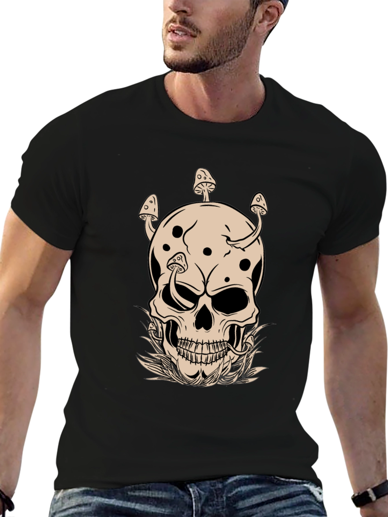 Mushroom Skull Graphic Tee - Unique Design!