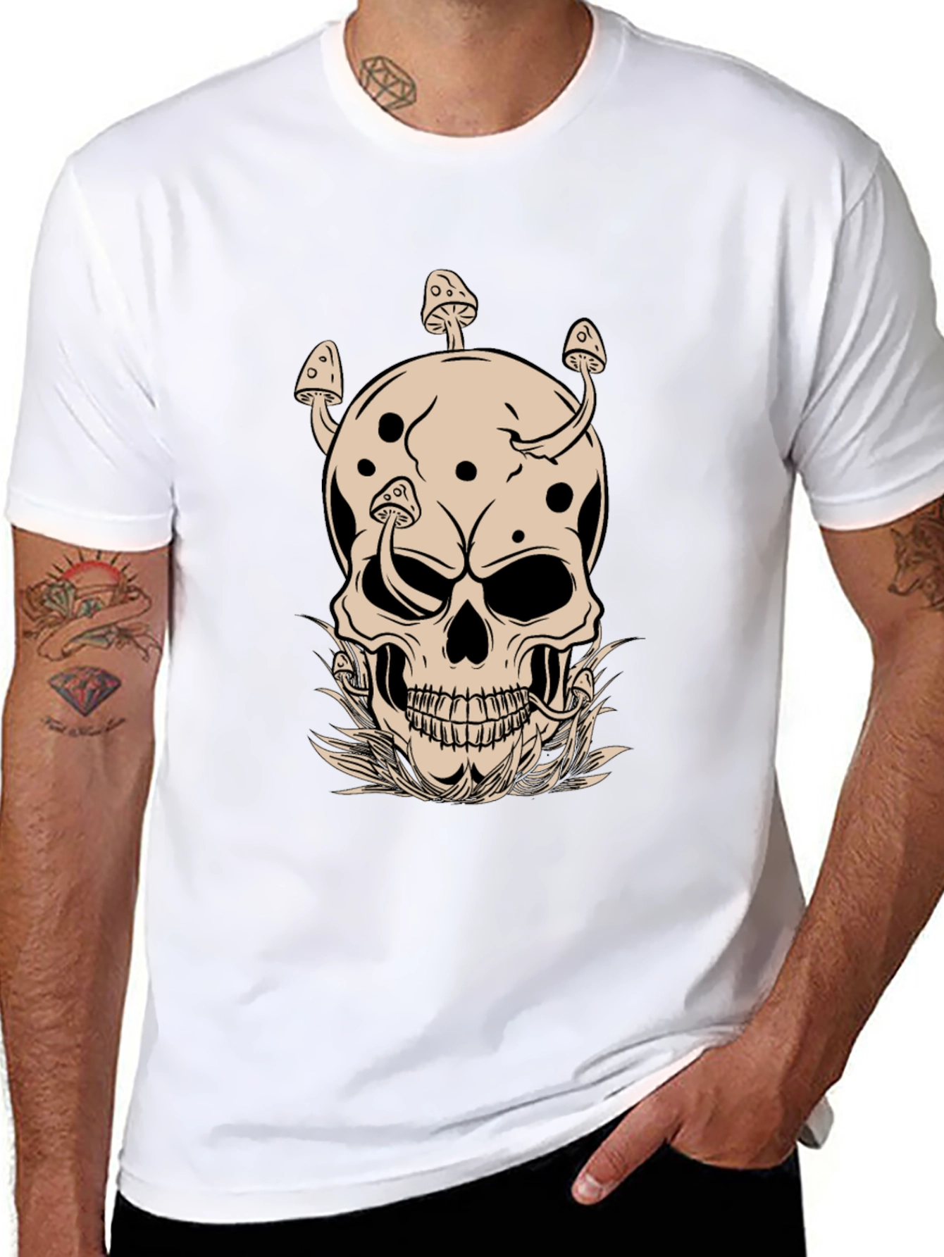 Mushroom Skull Graphic Tee - Unique Design!