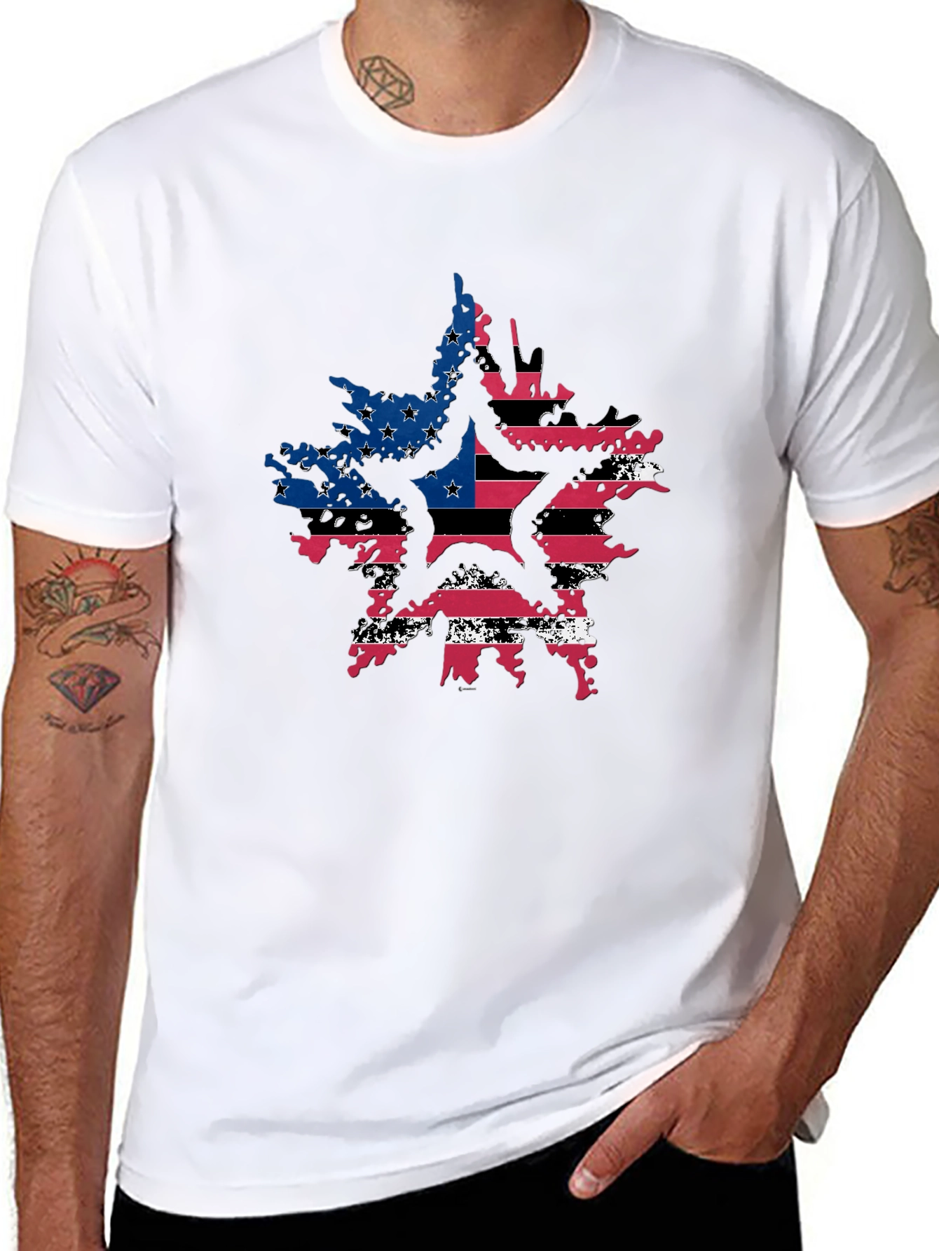 American Flag Star Graphic Tee - Patriotic Style