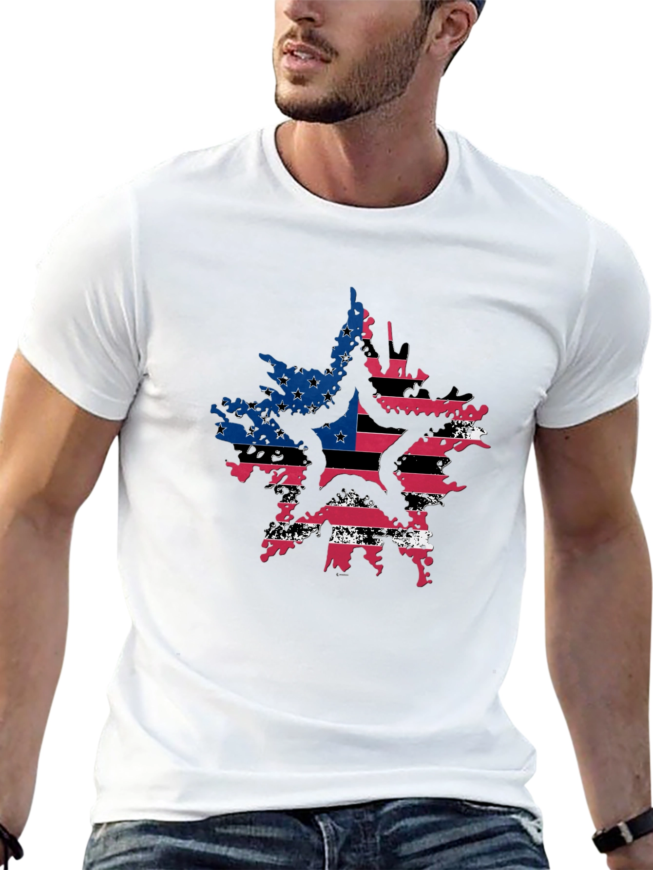 American Flag Star Graphic Tee - Patriotic Style