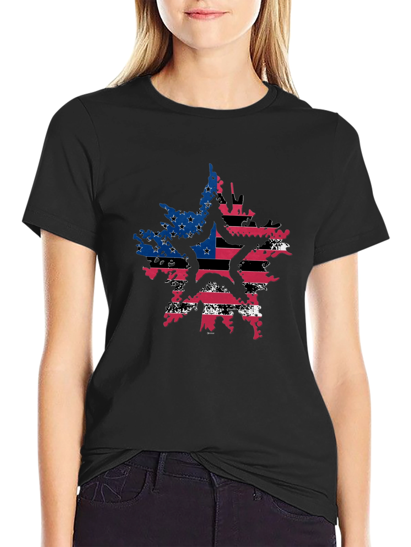 American Flag Star Graphic Tee - Patriotic Style