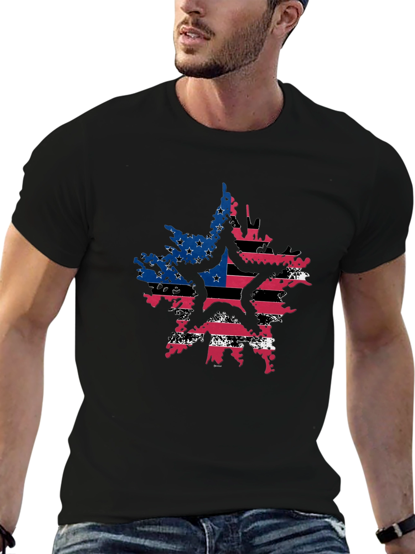 American Flag Star Graphic Tee - Patriotic Style