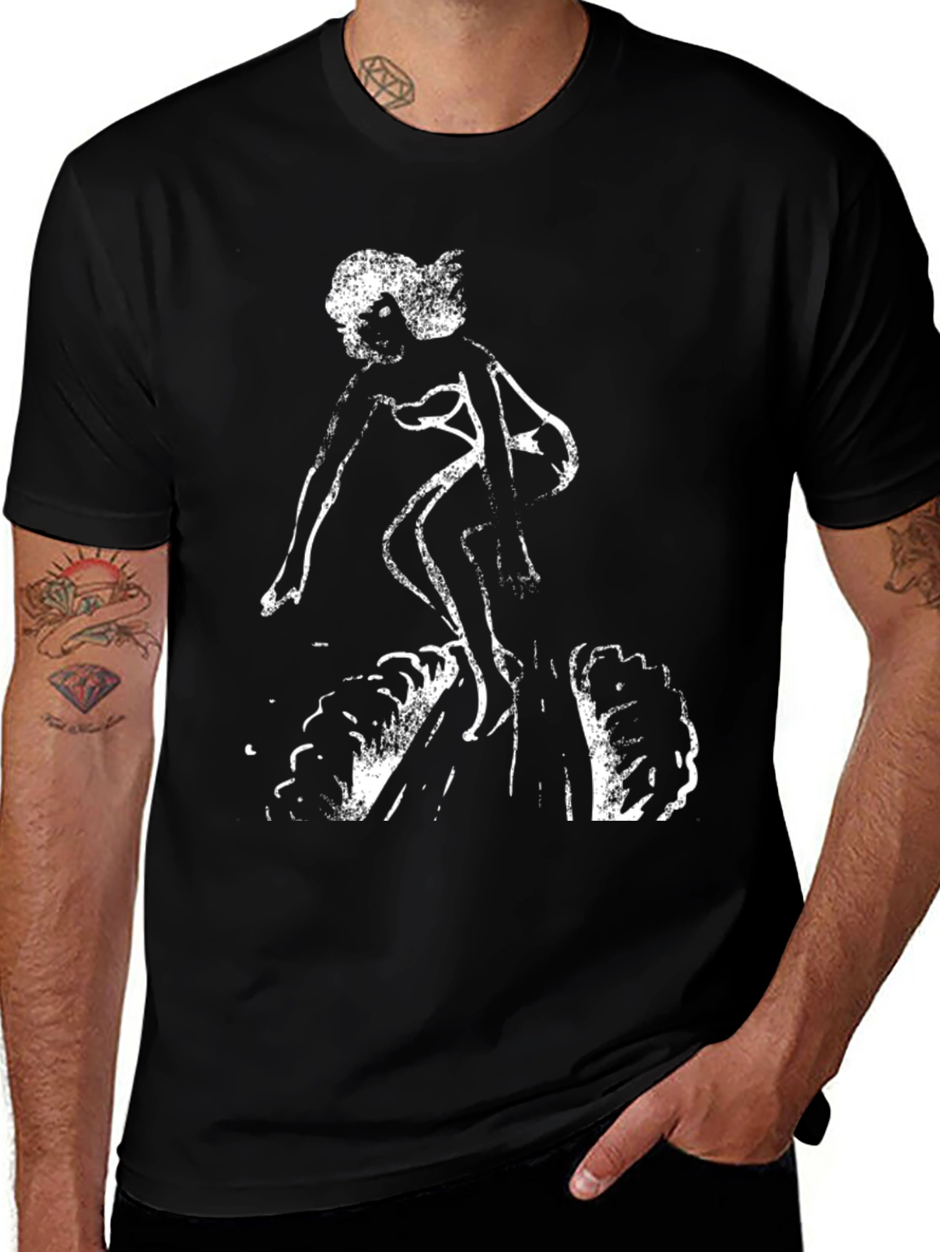 Black Graphic Tee - Surfer Girl Design