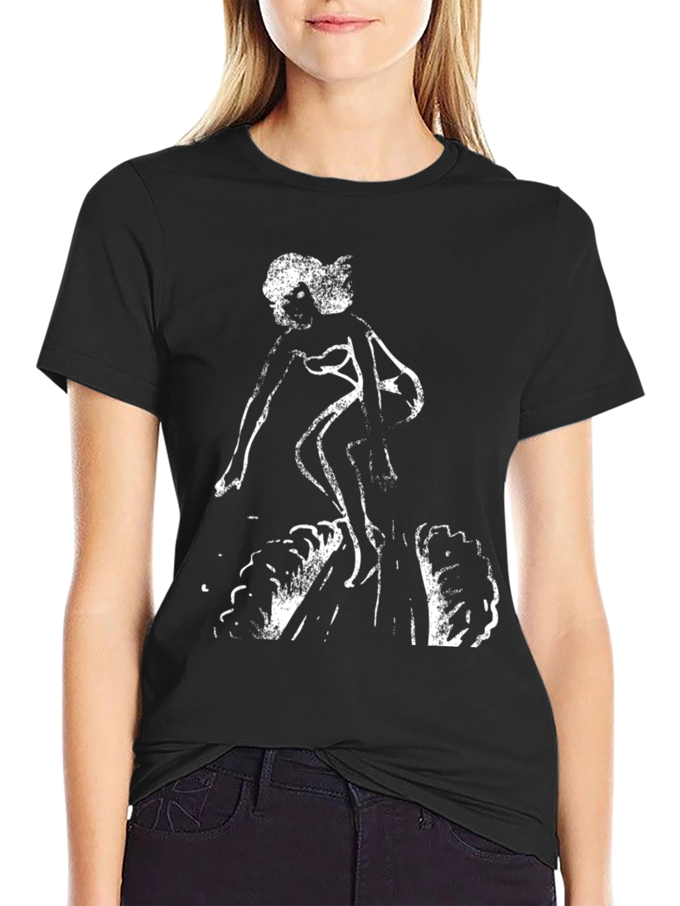 Black Graphic Tee - Surfer Girl Design