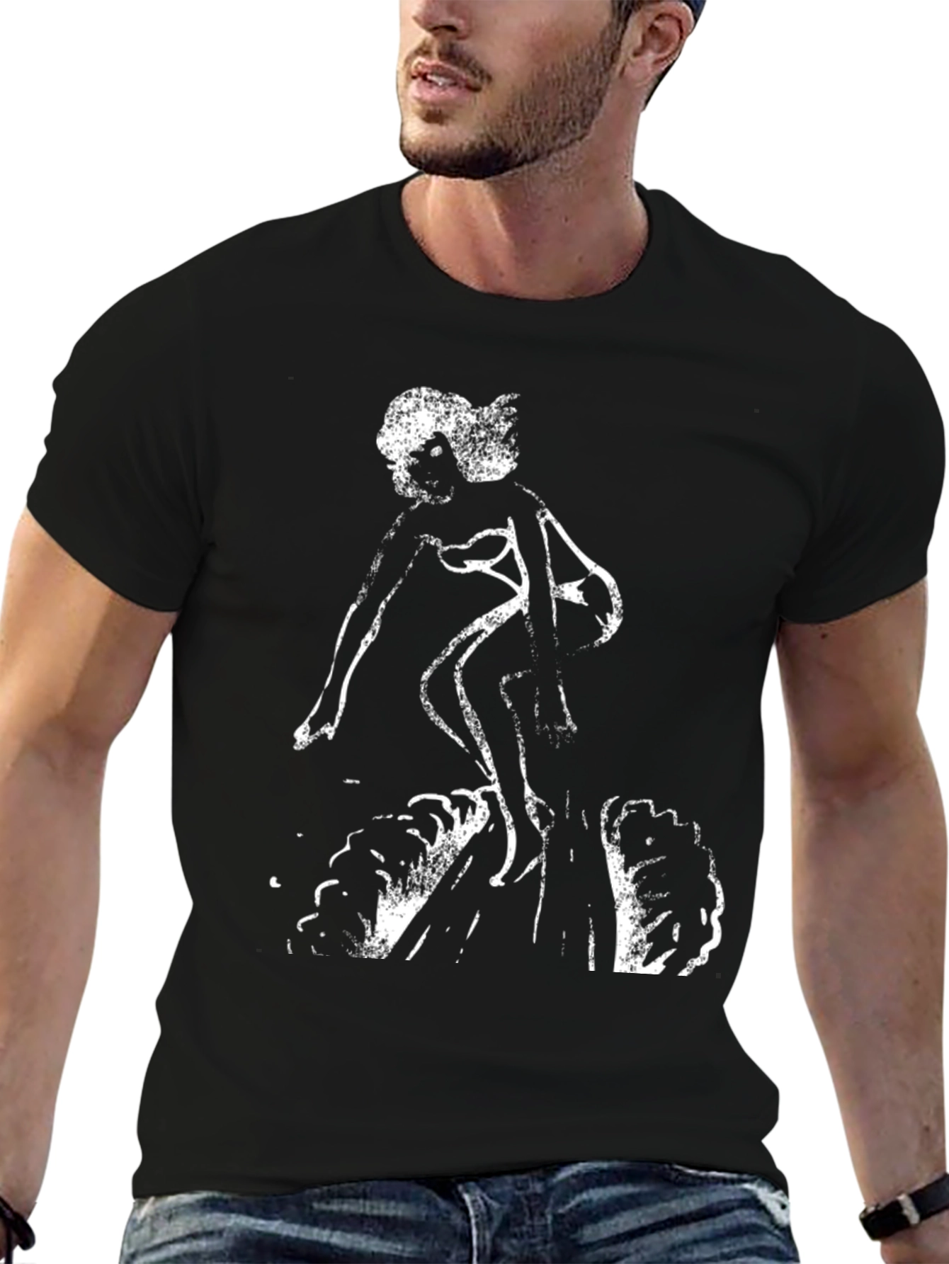 Black Graphic Tee - Surfer Girl Design