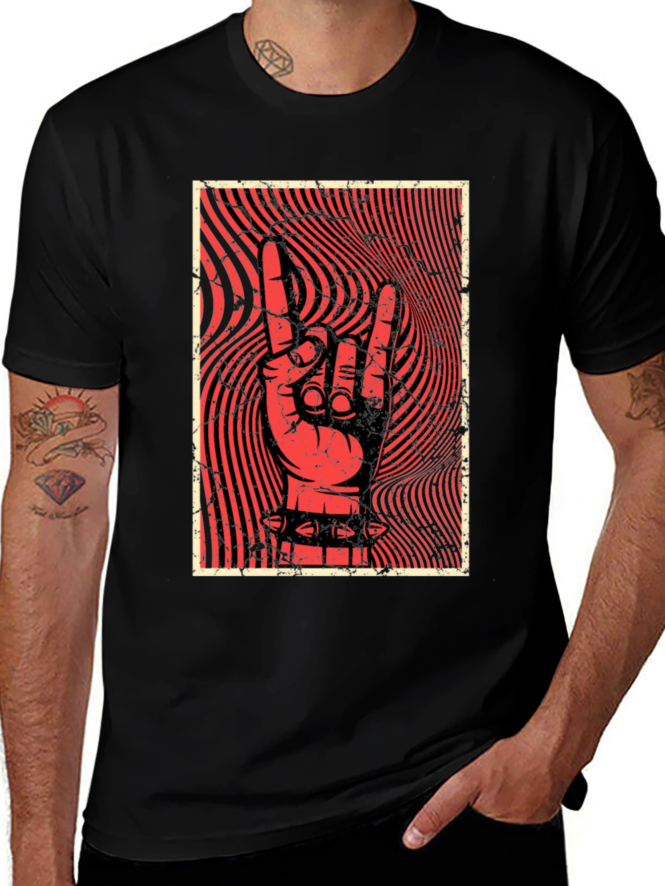 Rock On Hand Graphic Tee - Black
