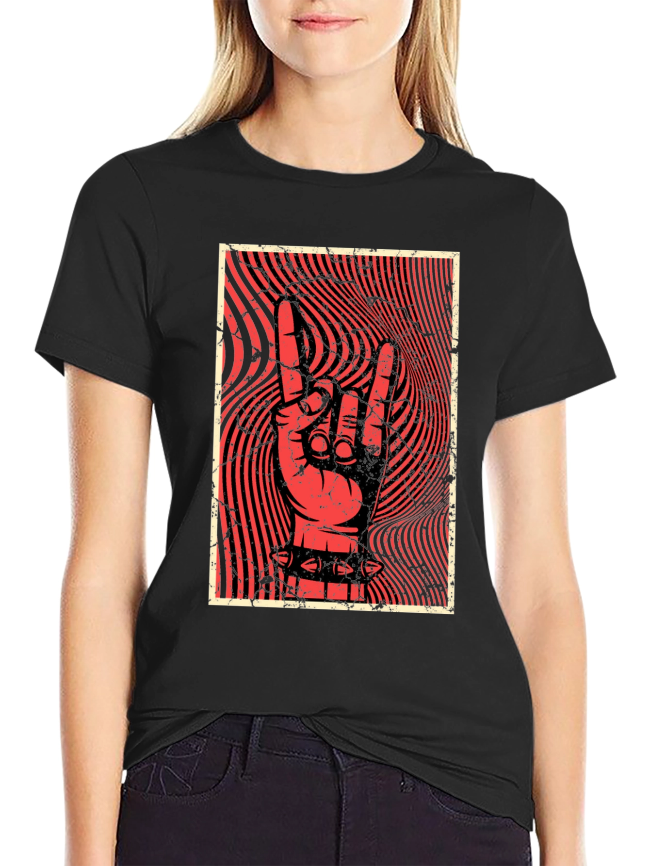 Rock On Hand Graphic Tee - Black