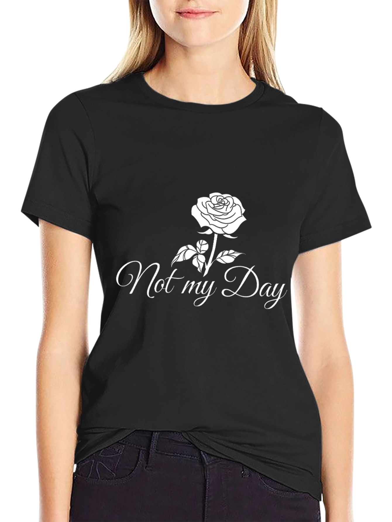 Not My Day Rose Graphic Black T-Shirt