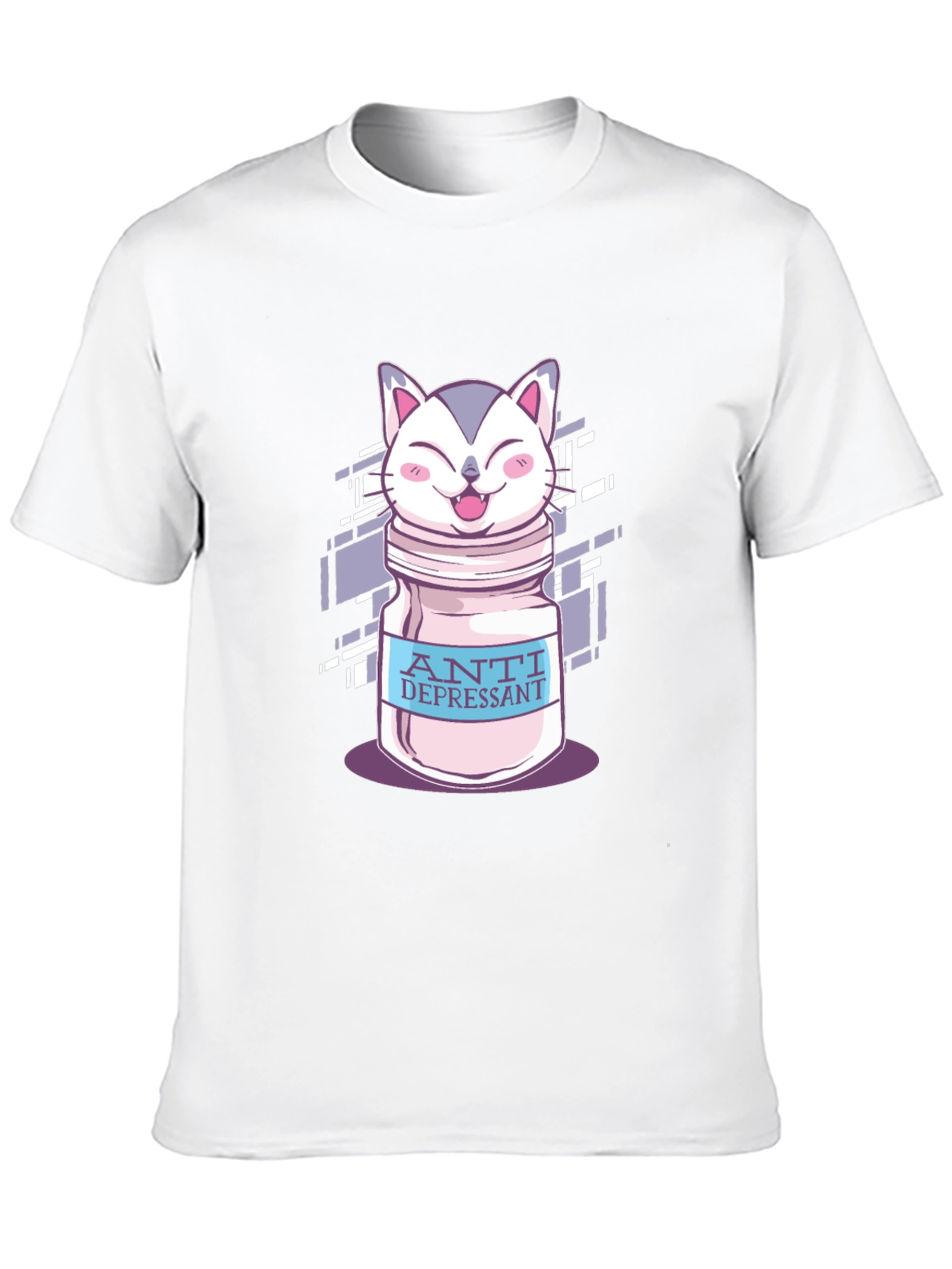 Anti-Depressant Cat T-Shirt - Black Cotton