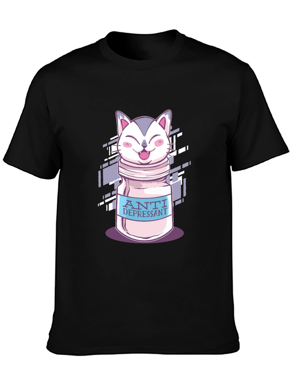 Anti-Depressant Cat T-Shirt - Black Cotton
