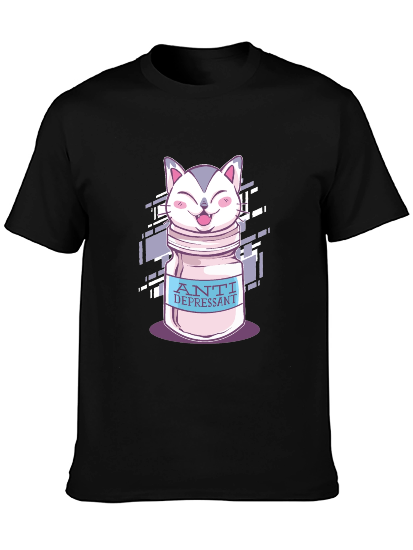 Anti-Depressant Cat T-Shirt - Black Cotton