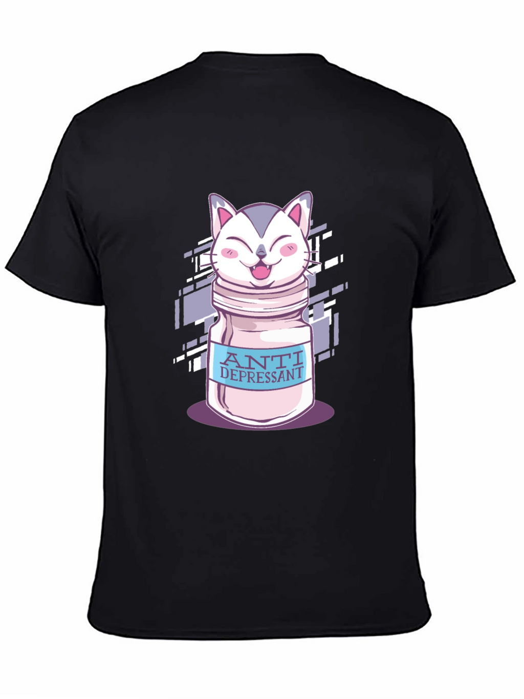 Anti-Depressant Cat T-Shirt - Black Cotton