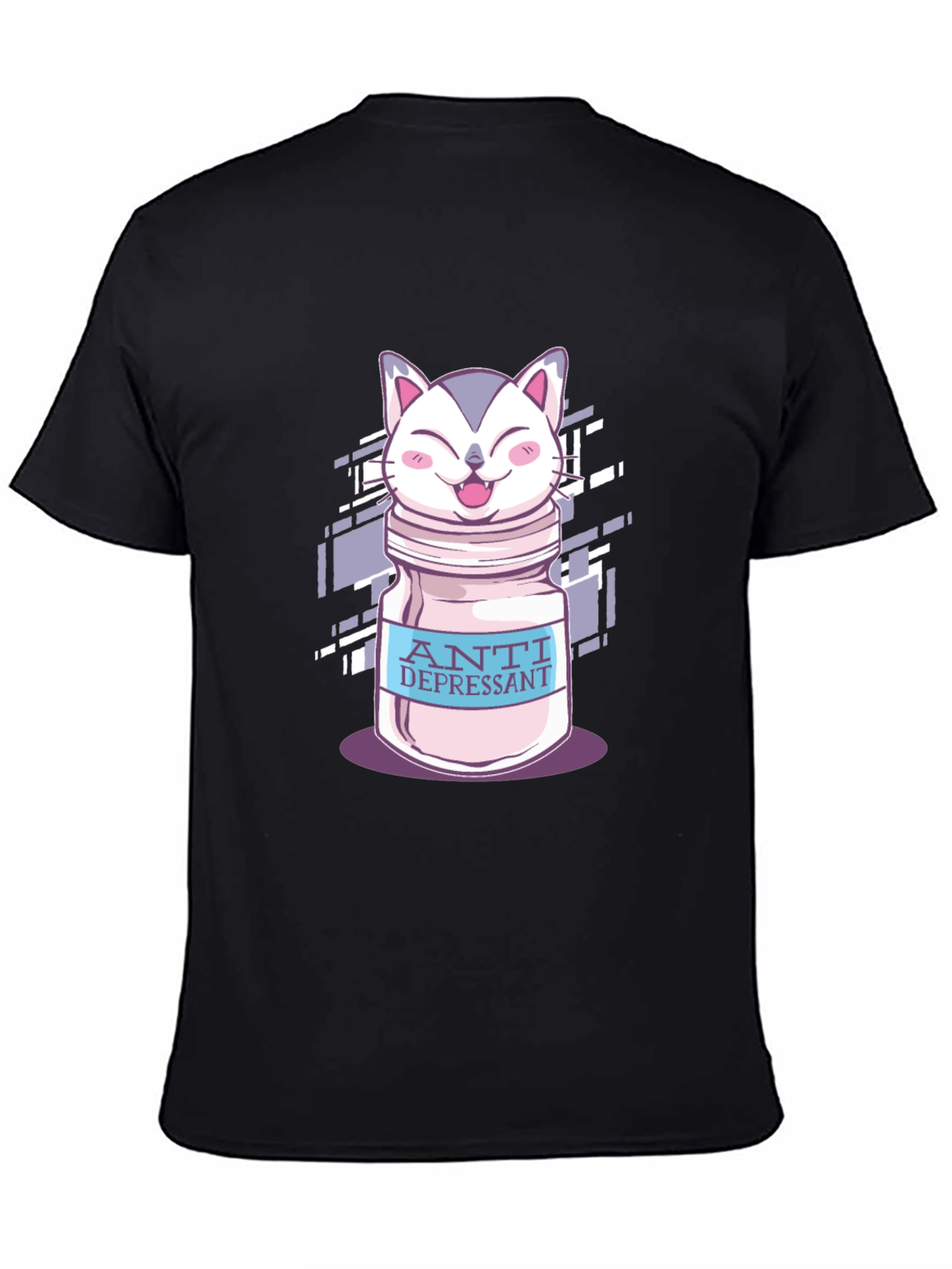 Anti-Depressant Cat T-Shirt - Black Cotton