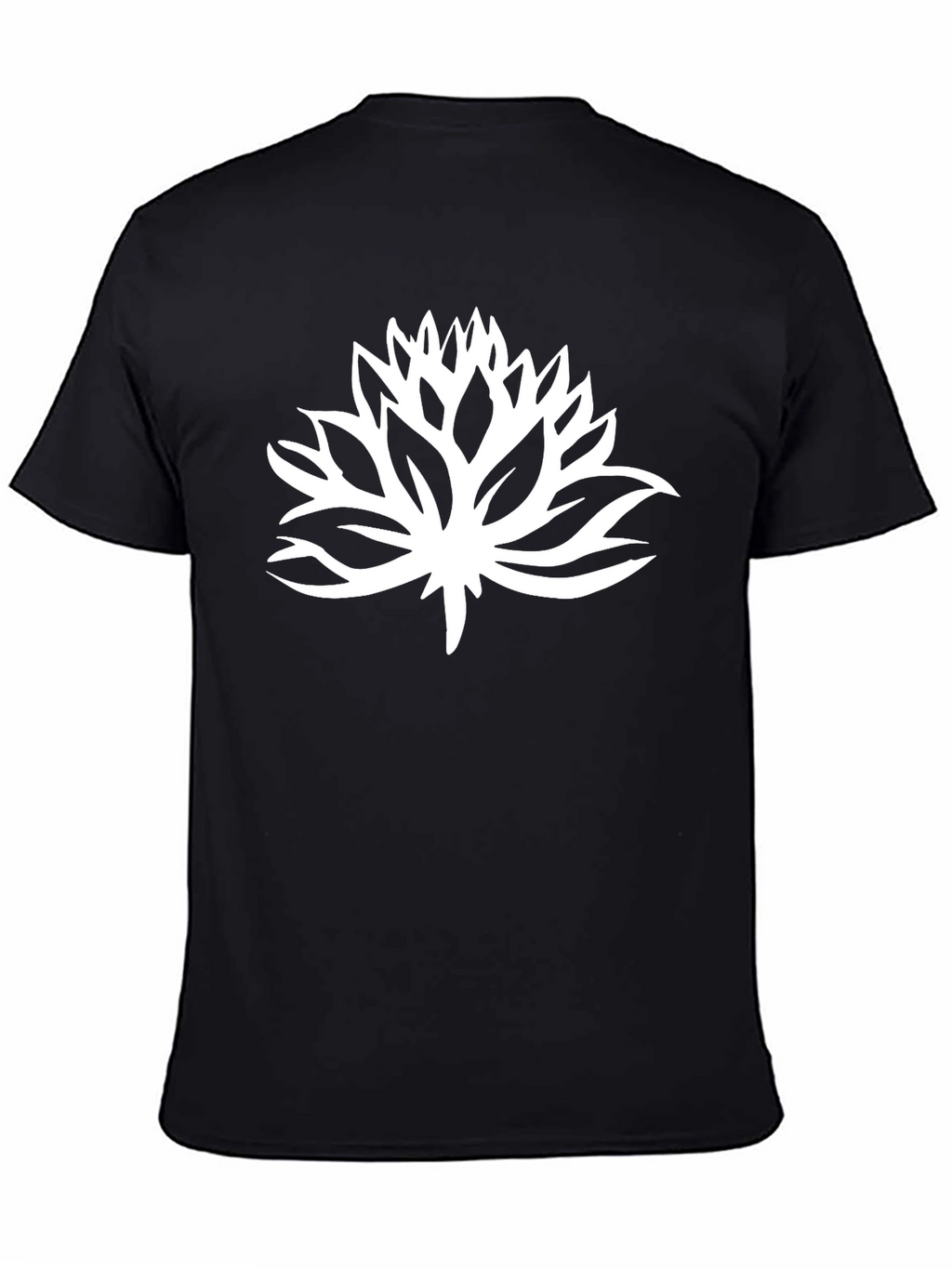 Black T-Shirt with White Lotus Flower Graphic