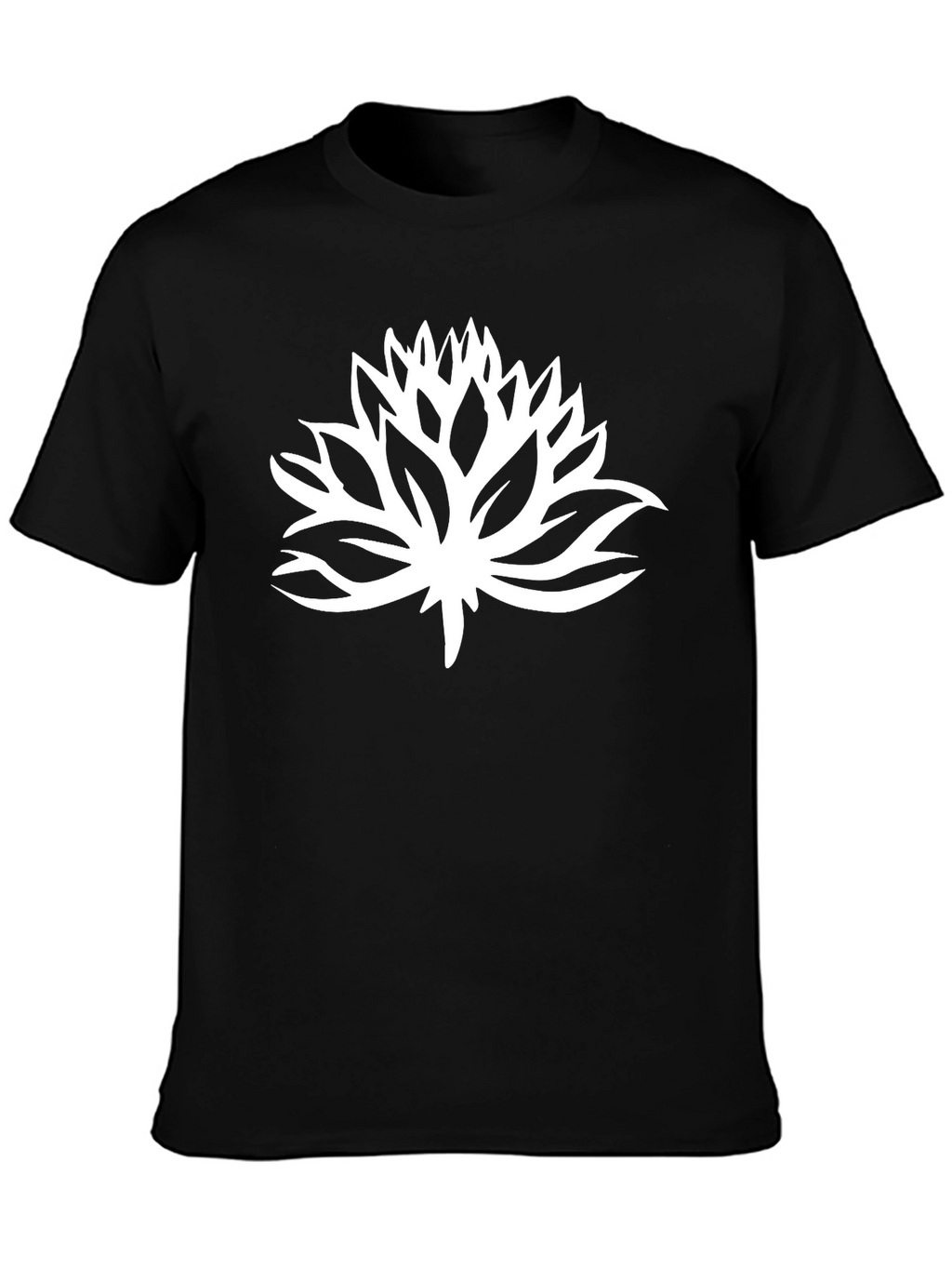 Black T-Shirt with White Lotus Flower Graphic