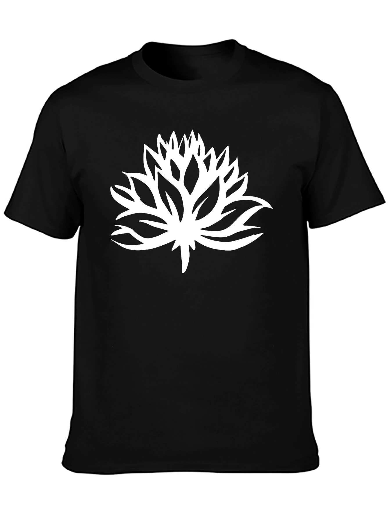 Black T-Shirt with White Lotus Flower Graphic
