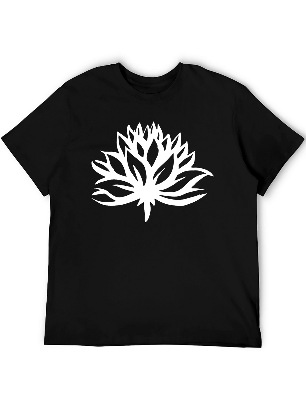 Black T-Shirt with White Lotus Flower Graphic