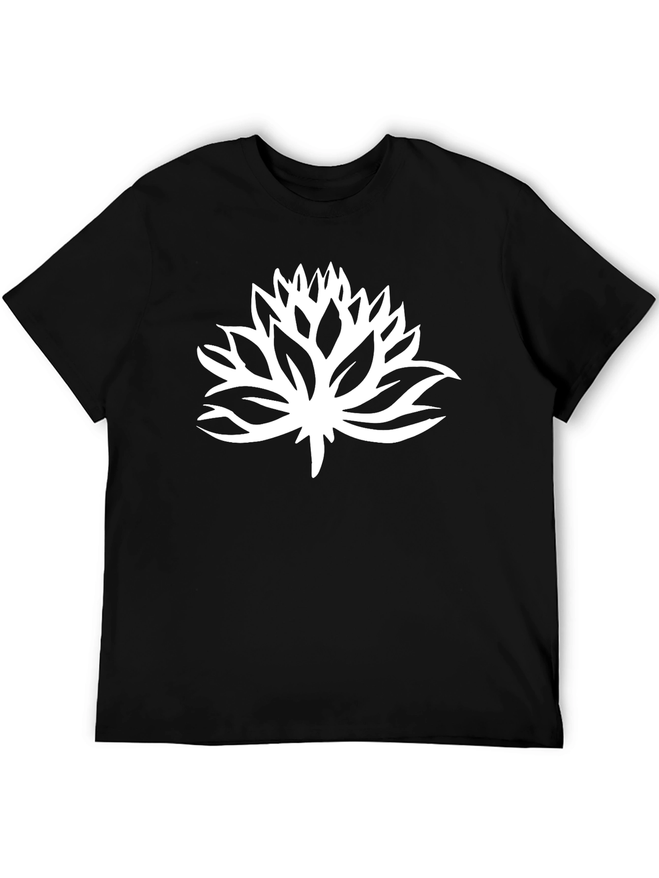 Black T-Shirt with White Lotus Flower Graphic