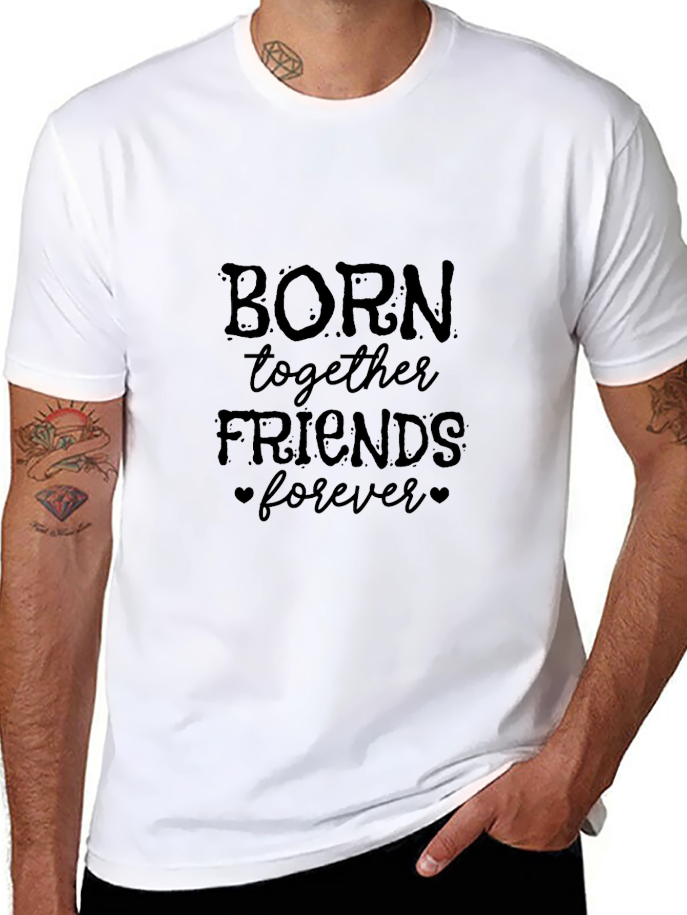 Born Together Friends Forever Black Graphic T-Shirt