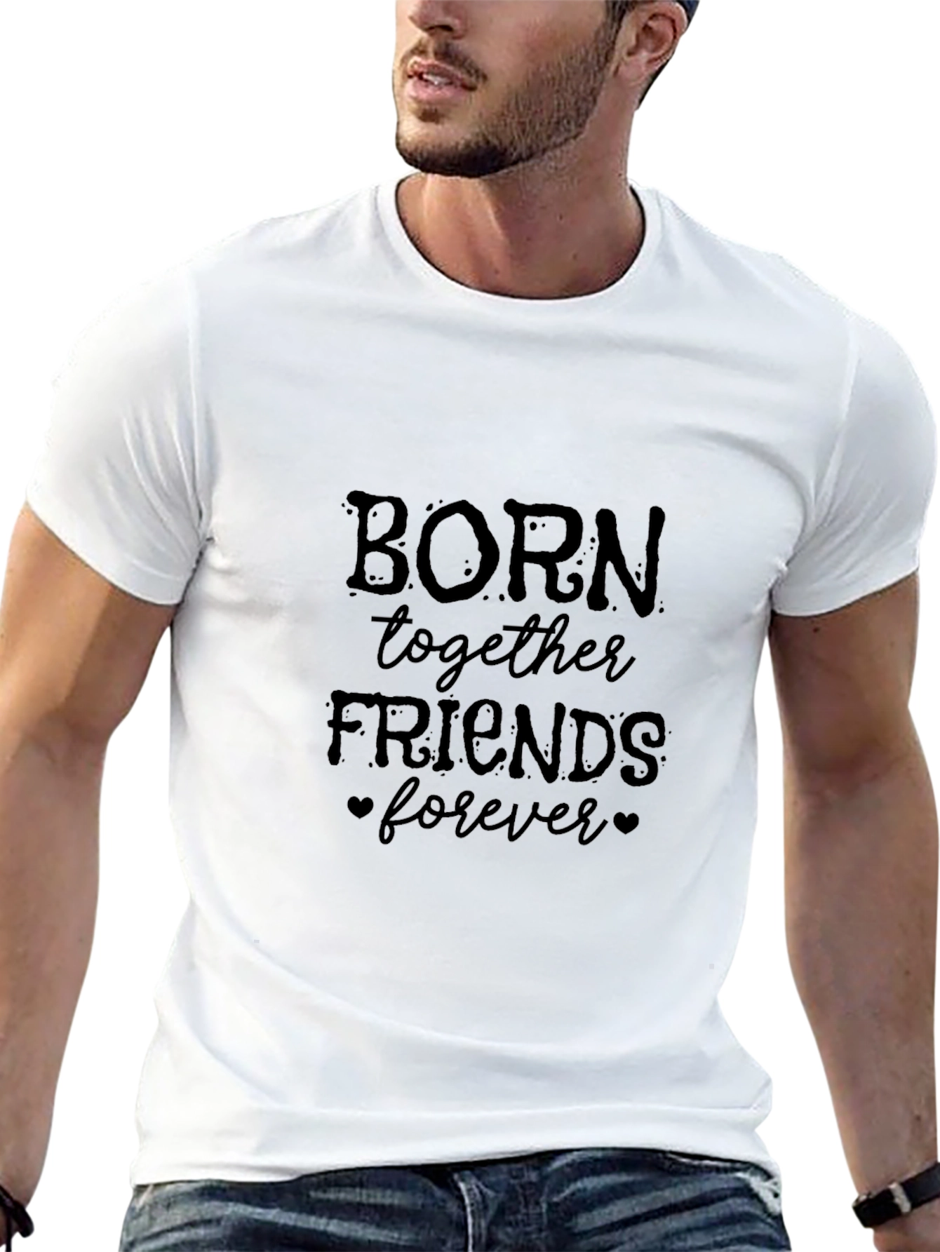 Born Together Friends Forever Black Graphic T-Shirt
