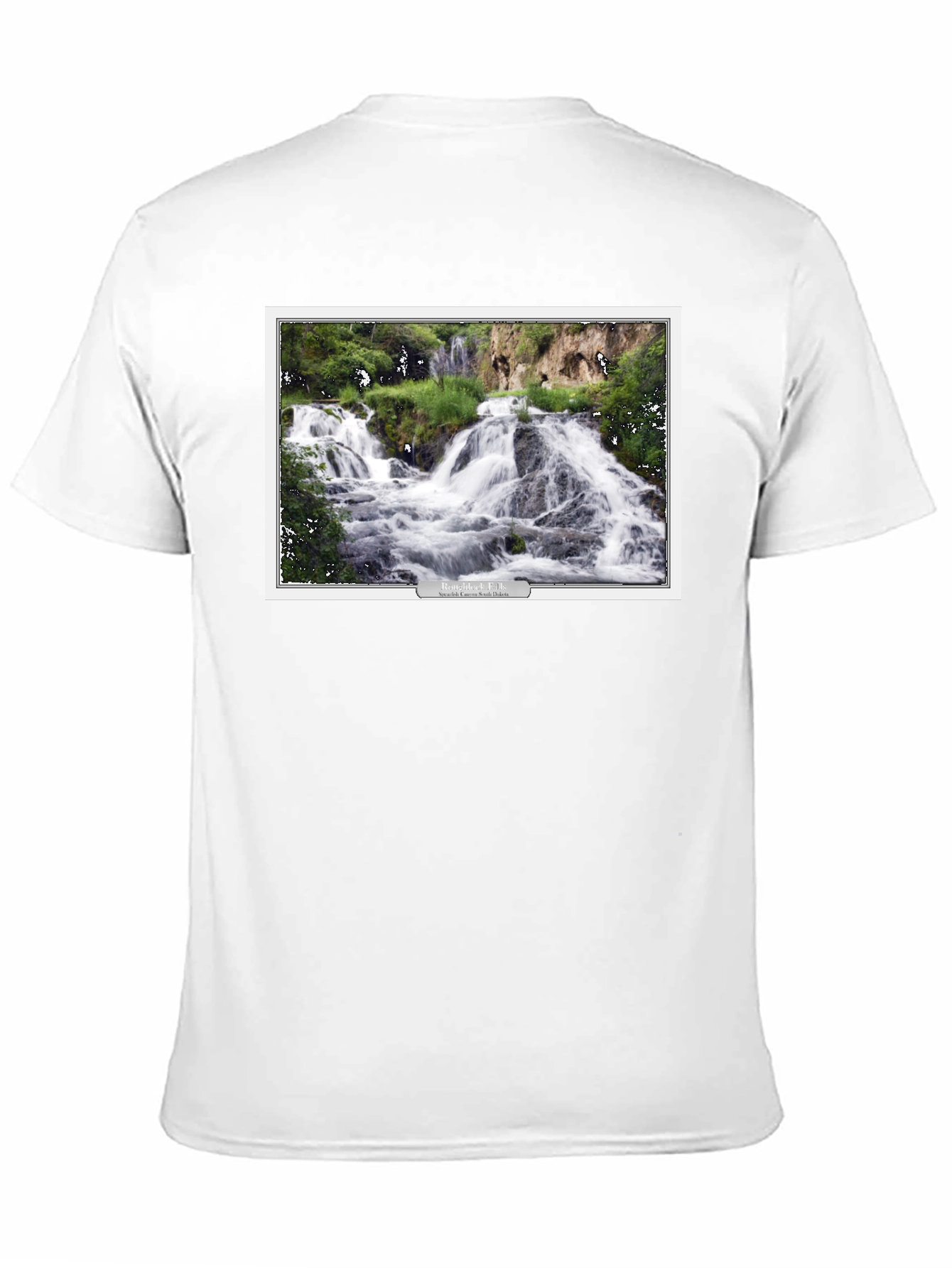 Black T-Shirt with Waterfall Graphic