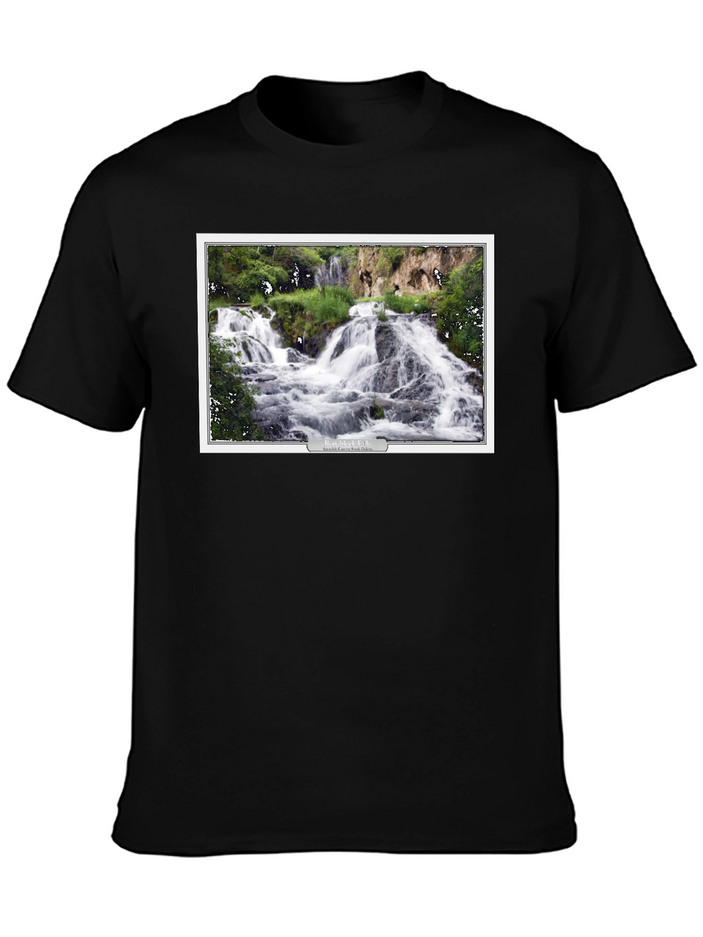 Black T-Shirt with Waterfall Graphic