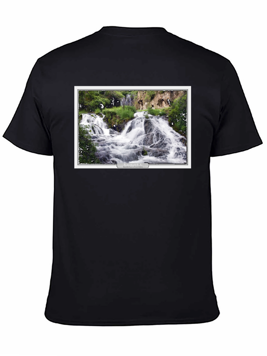 Black T-Shirt with Waterfall Graphic