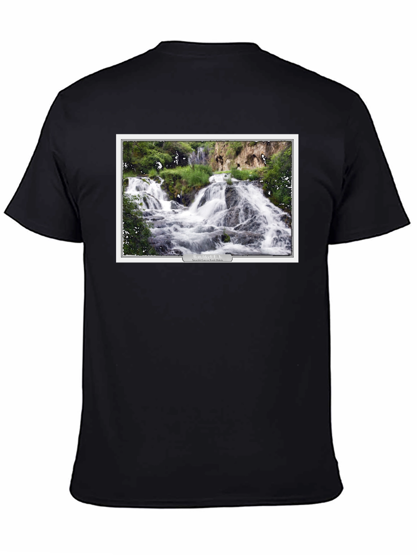 Black T-Shirt with Waterfall Graphic
