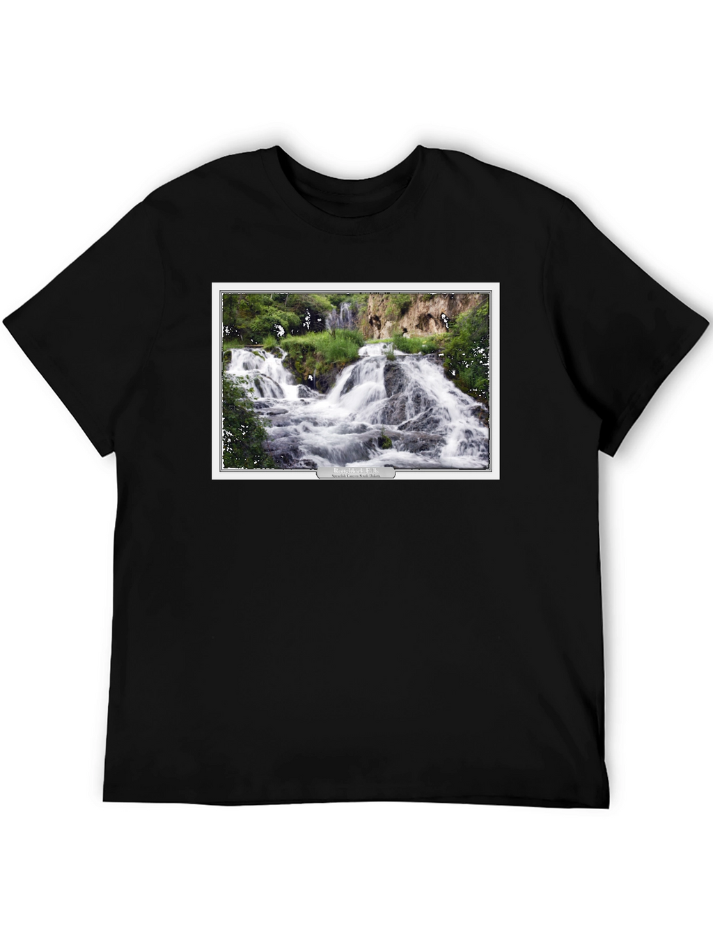 Black T-Shirt with Waterfall Graphic