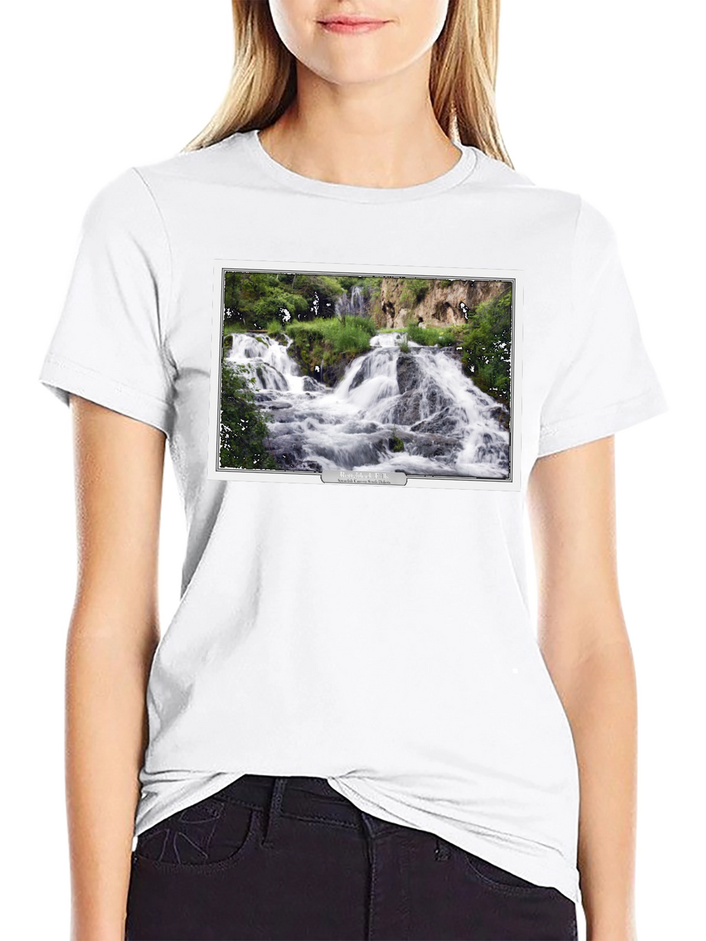Black T-Shirt with Waterfall Graphic