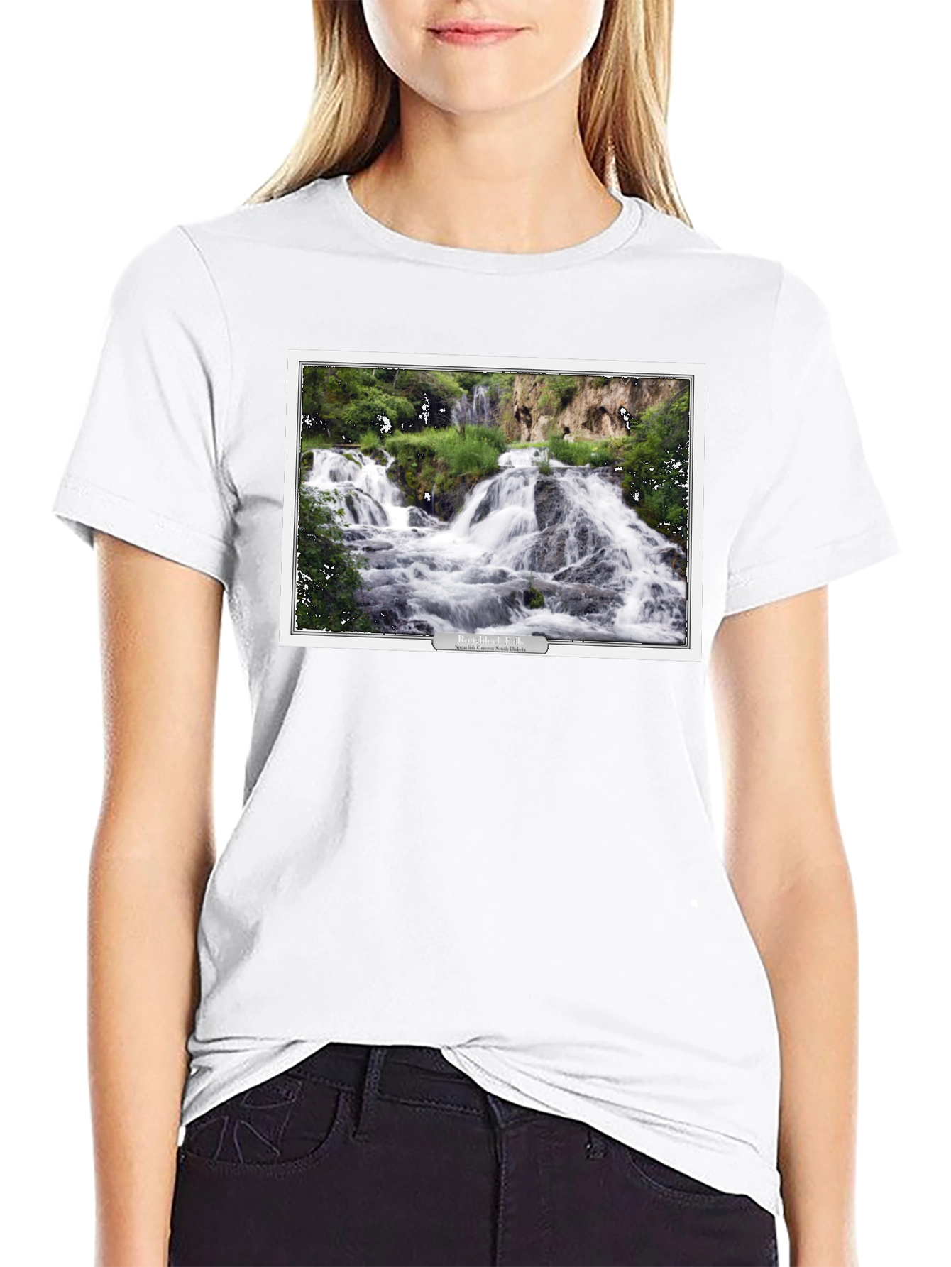 Black T-Shirt with Waterfall Graphic