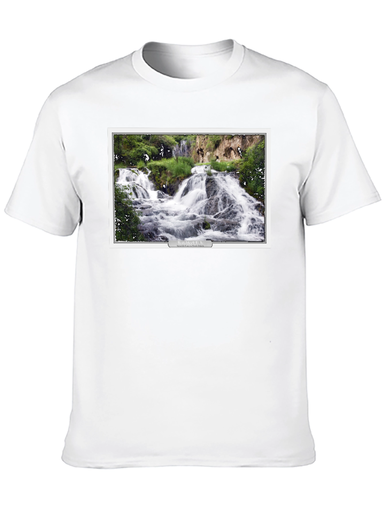 Black T-Shirt with Waterfall Graphic