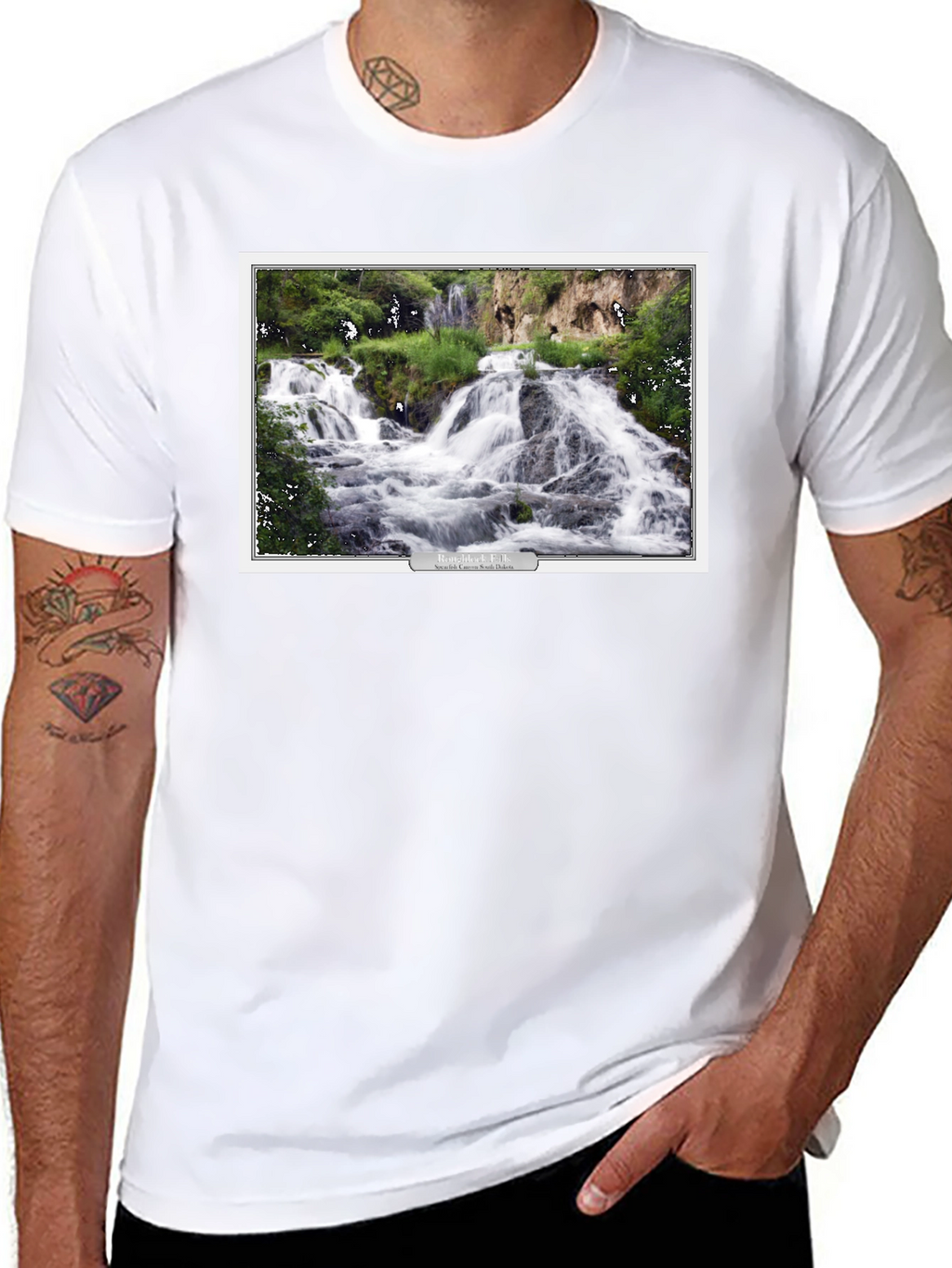 Black T-Shirt with Waterfall Graphic