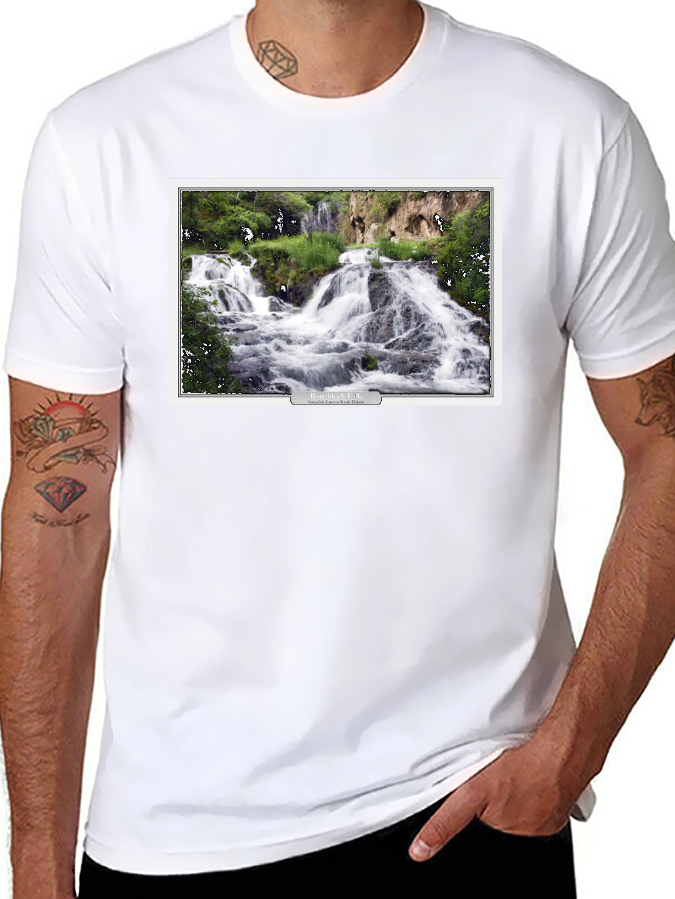 Black T-Shirt with Waterfall Graphic