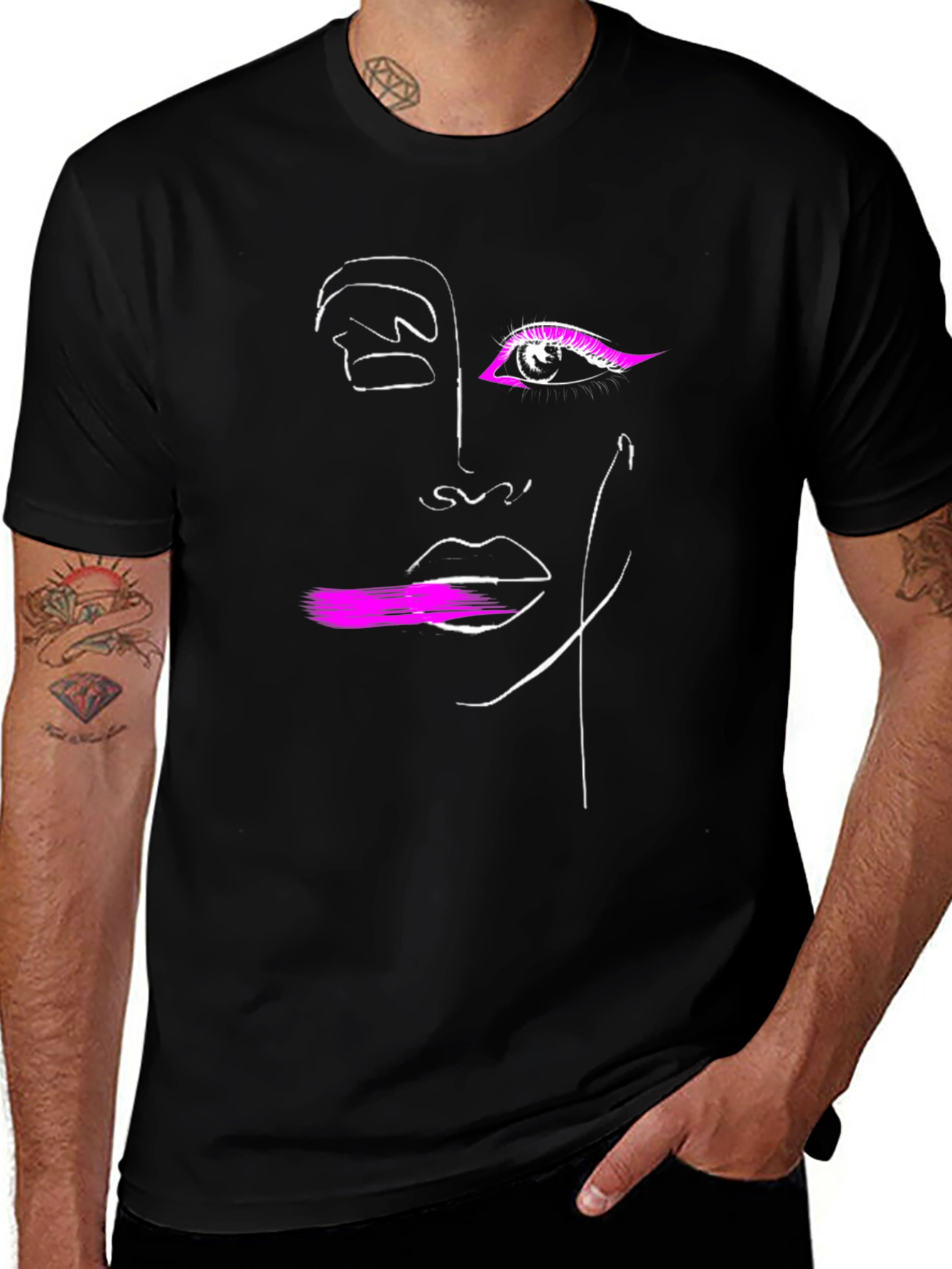 Abstract Face Line Art Graphic Tee - Modern Stylish Design