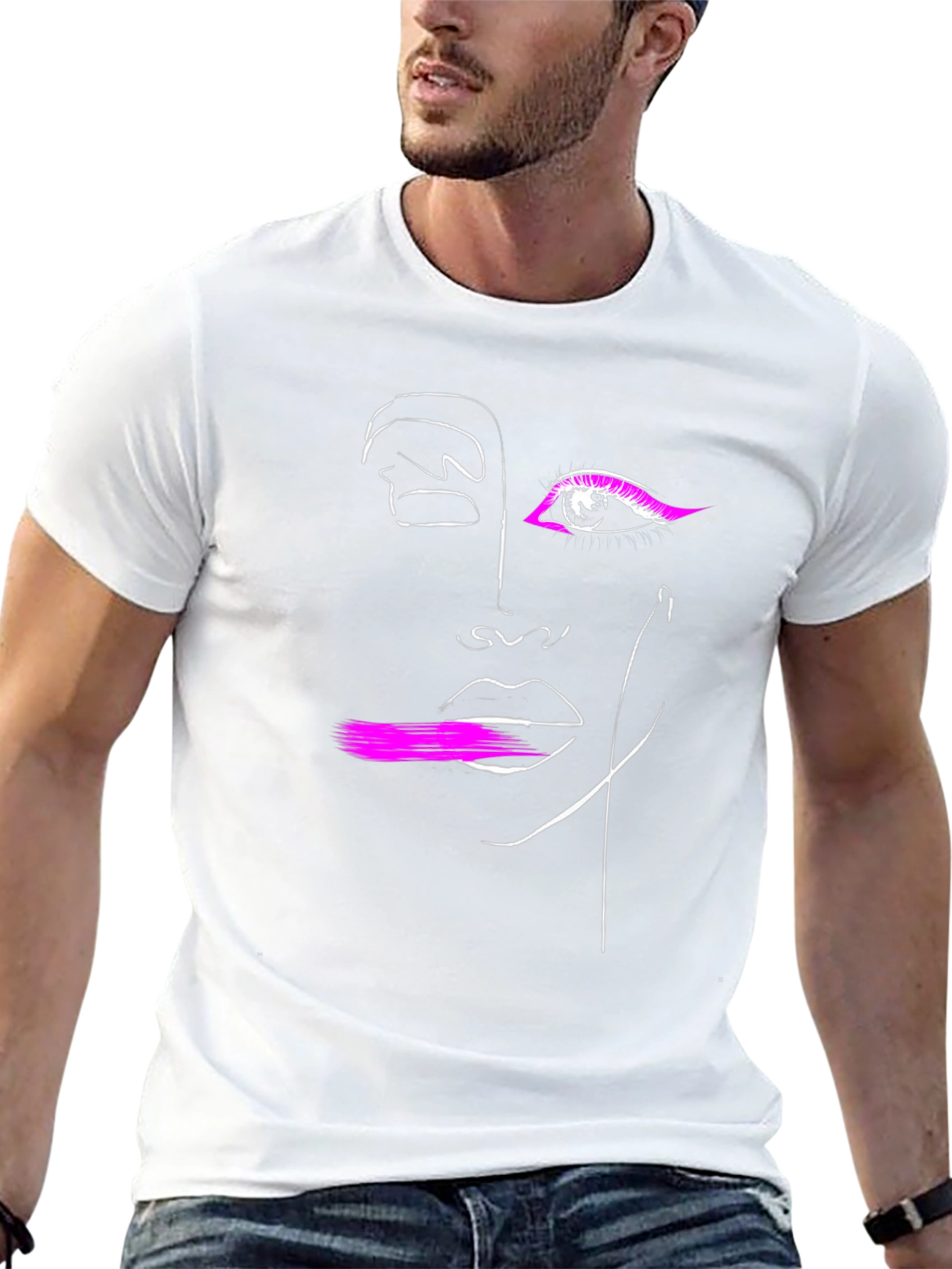 Abstract Face Line Art Graphic Tee - Modern Stylish Design