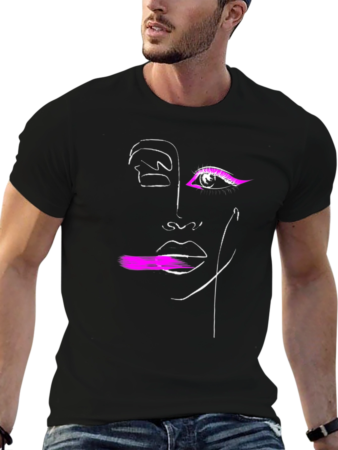 Abstract Face Line Art Graphic Tee - Modern Stylish Design