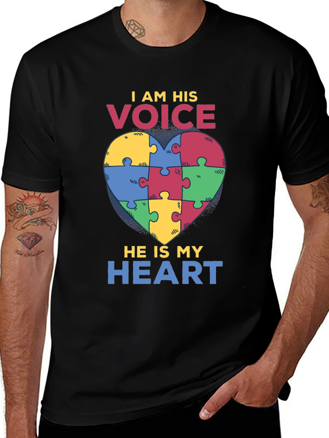 Autism Awareness Puzzle Heart T-Shirt - I Am His Voice