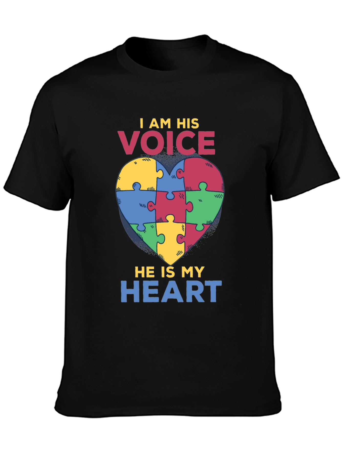 Autism Awareness Puzzle Heart T-Shirt - I Am His Voice