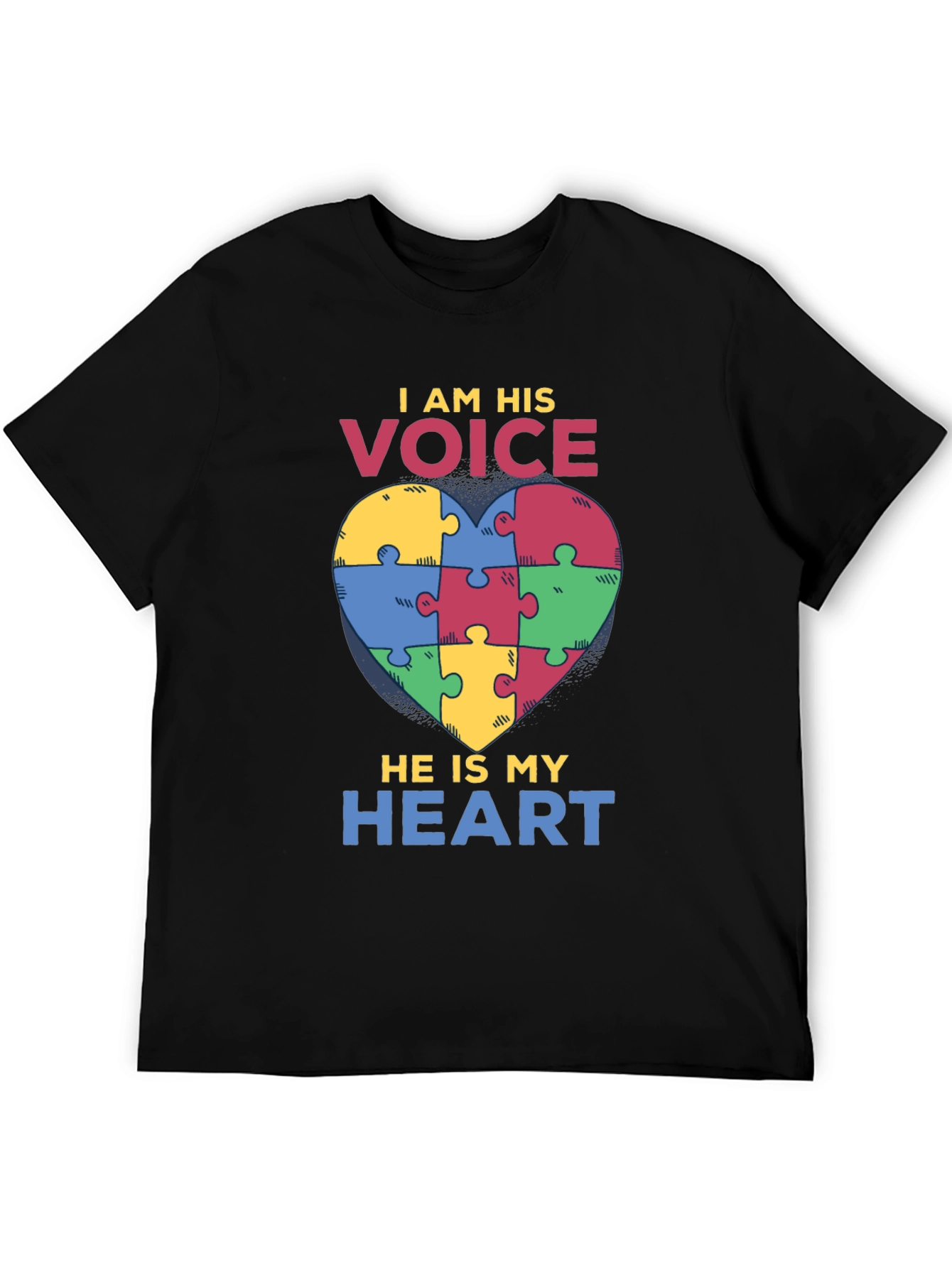 Autism Awareness Puzzle Heart T-Shirt - I Am His Voice