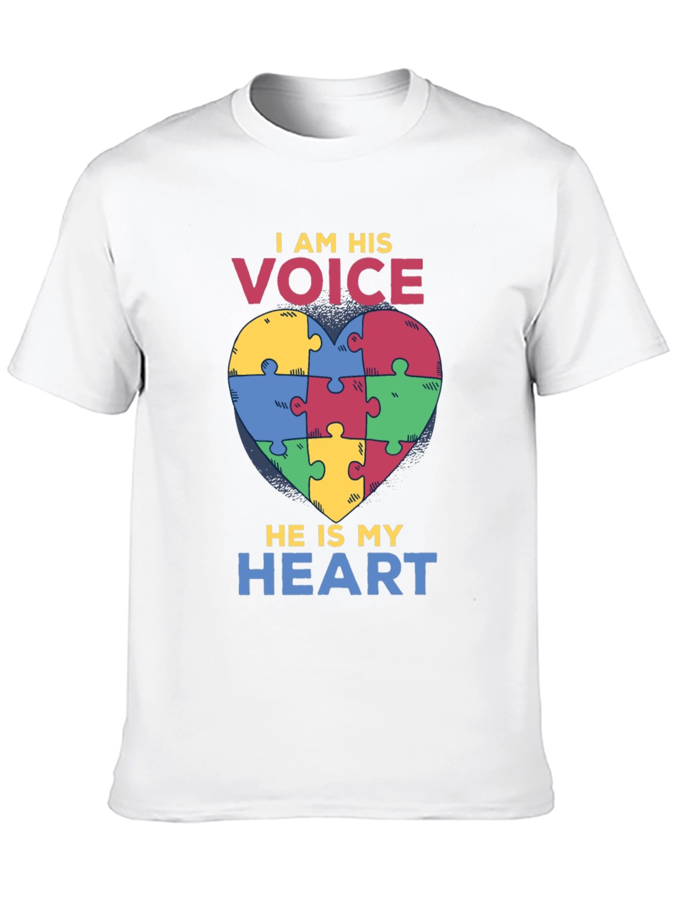 Autism Awareness Puzzle Heart T-Shirt - I Am His Voice
