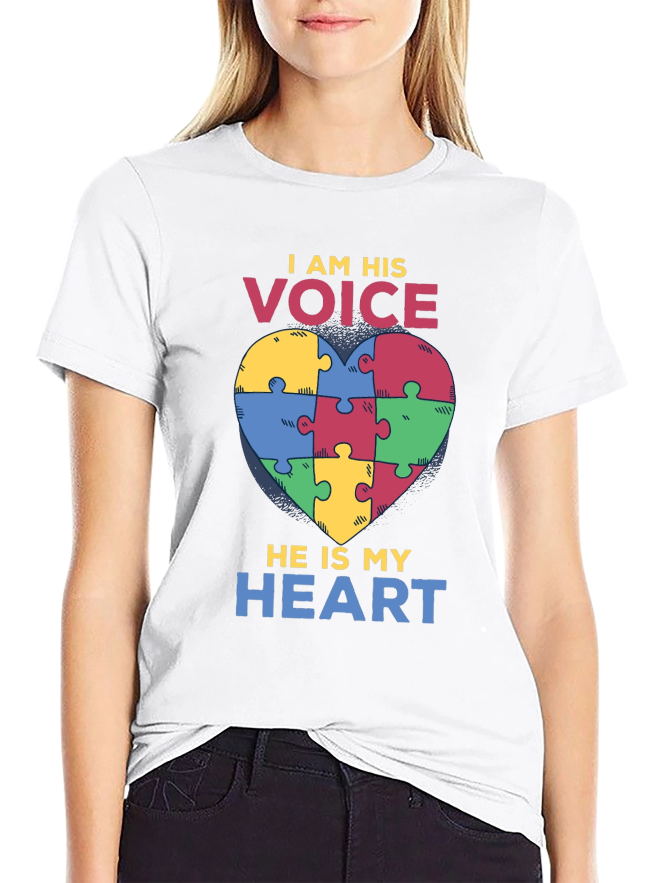 Autism Awareness Puzzle Heart T-Shirt - I Am His Voice