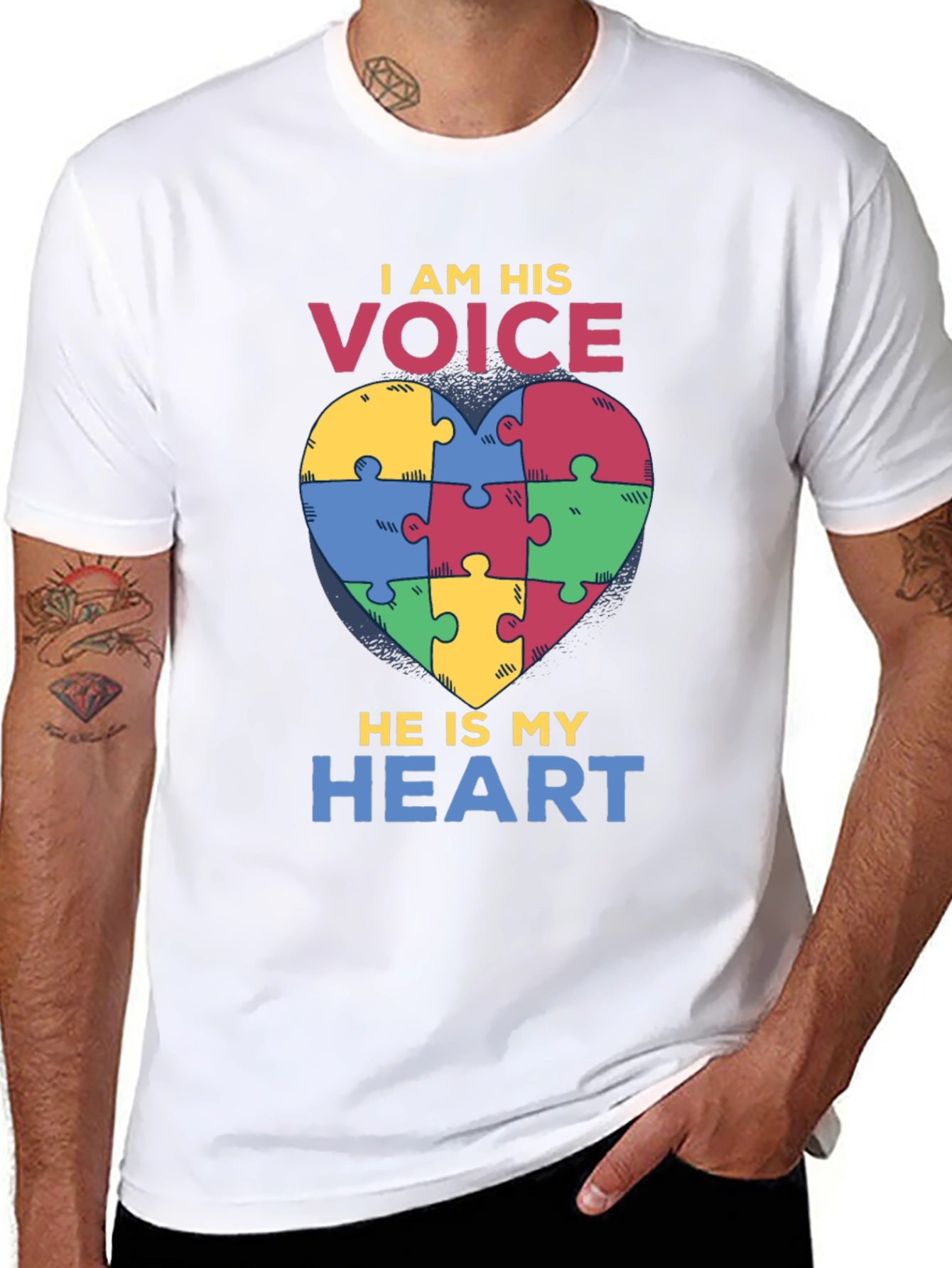 Autism Awareness Puzzle Heart T-Shirt - I Am His Voice