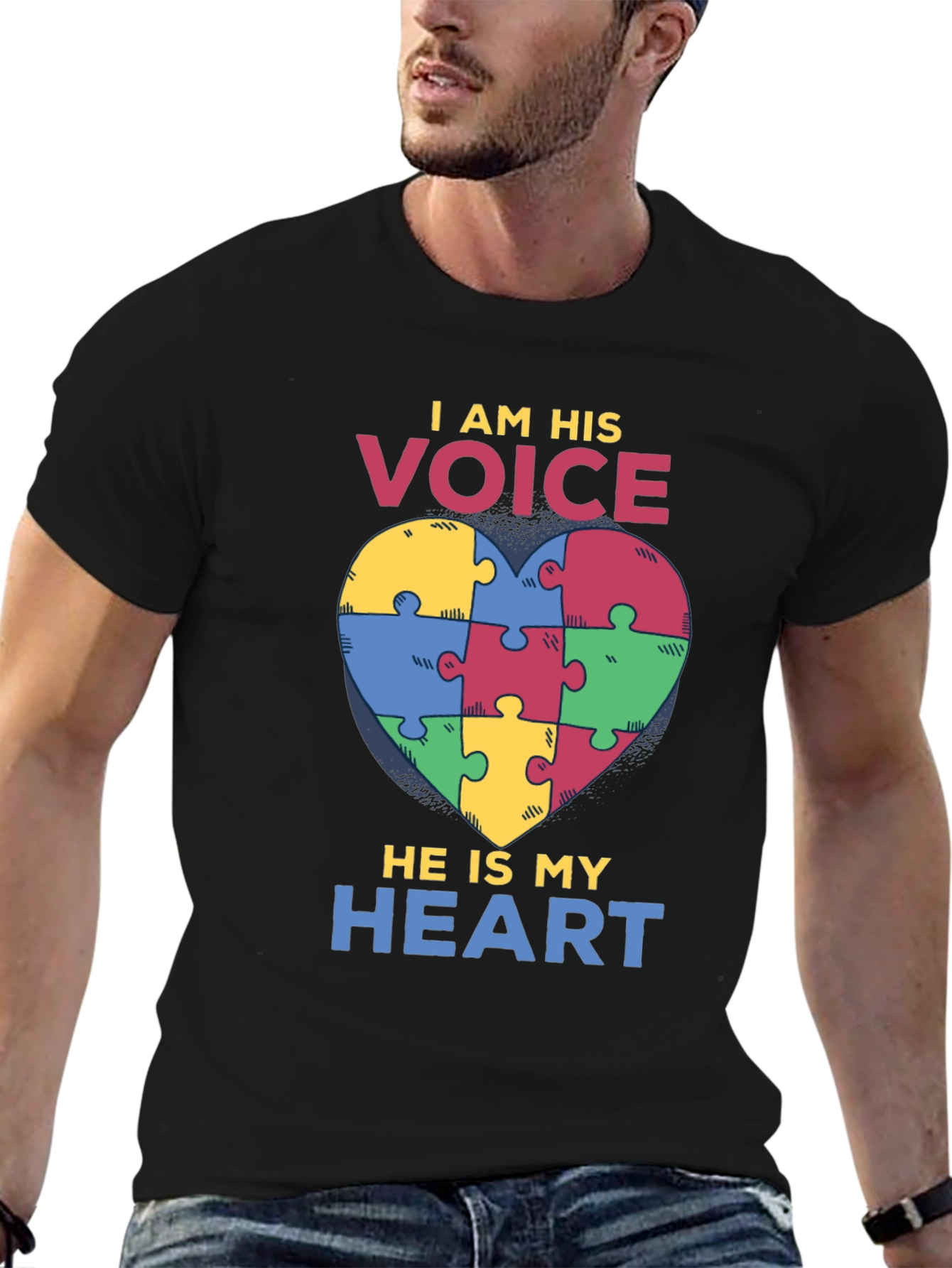 Autism Awareness Puzzle Heart T-Shirt - I Am His Voice